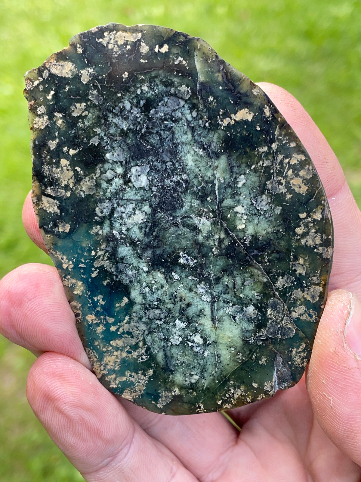 StoneBorn Creations – Dark Green Serpentine Matching Stone Pair | Natural Mineral Patterns & Earthy Green Interior