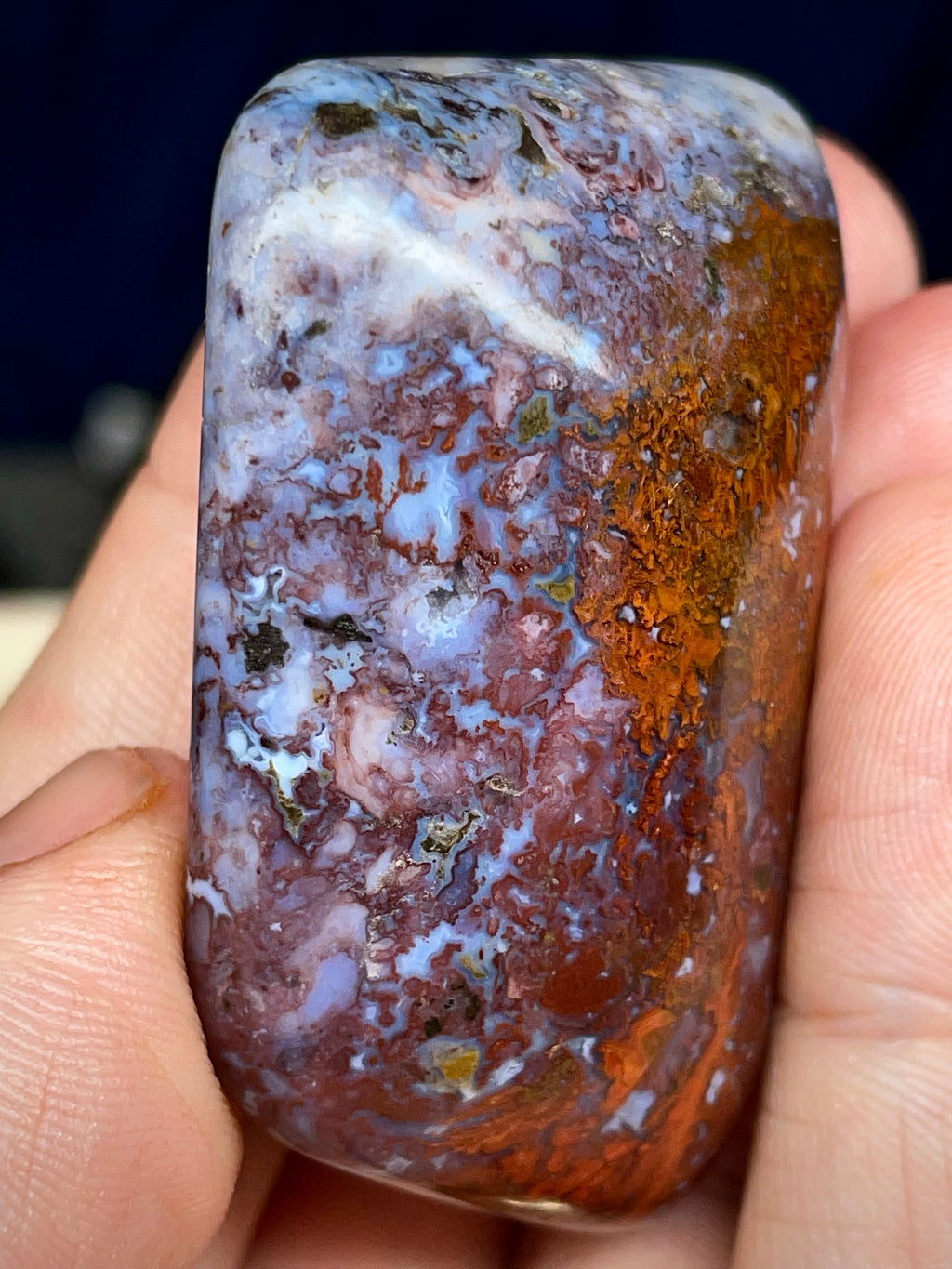 💎 Polished Agate – Red & Blue Brecciated Freeform (Hand-Polished Stone Art)