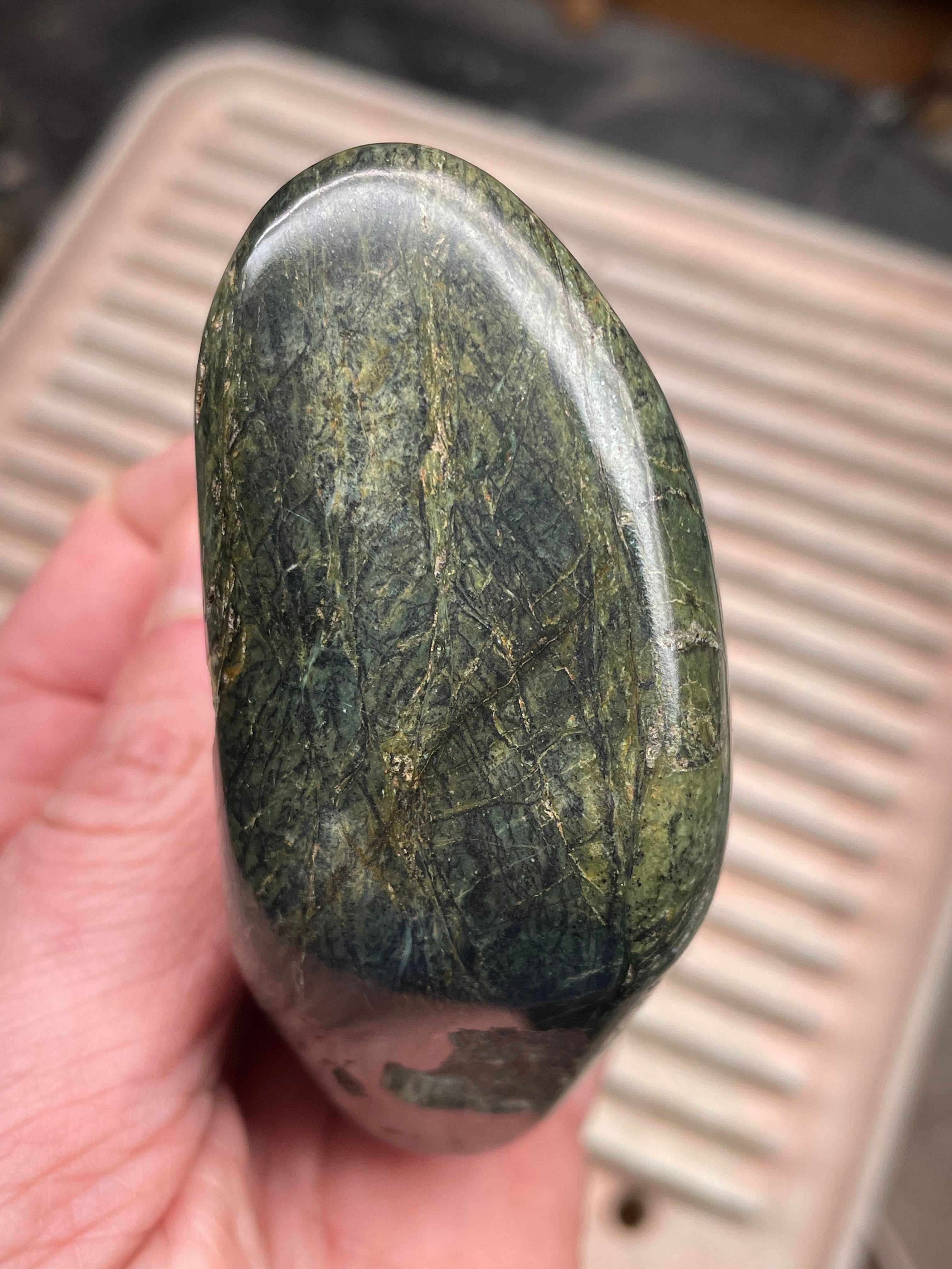 Hand-Polished Vermont Serpentine with Deep Forest Greens and Natural Gold Fleecking