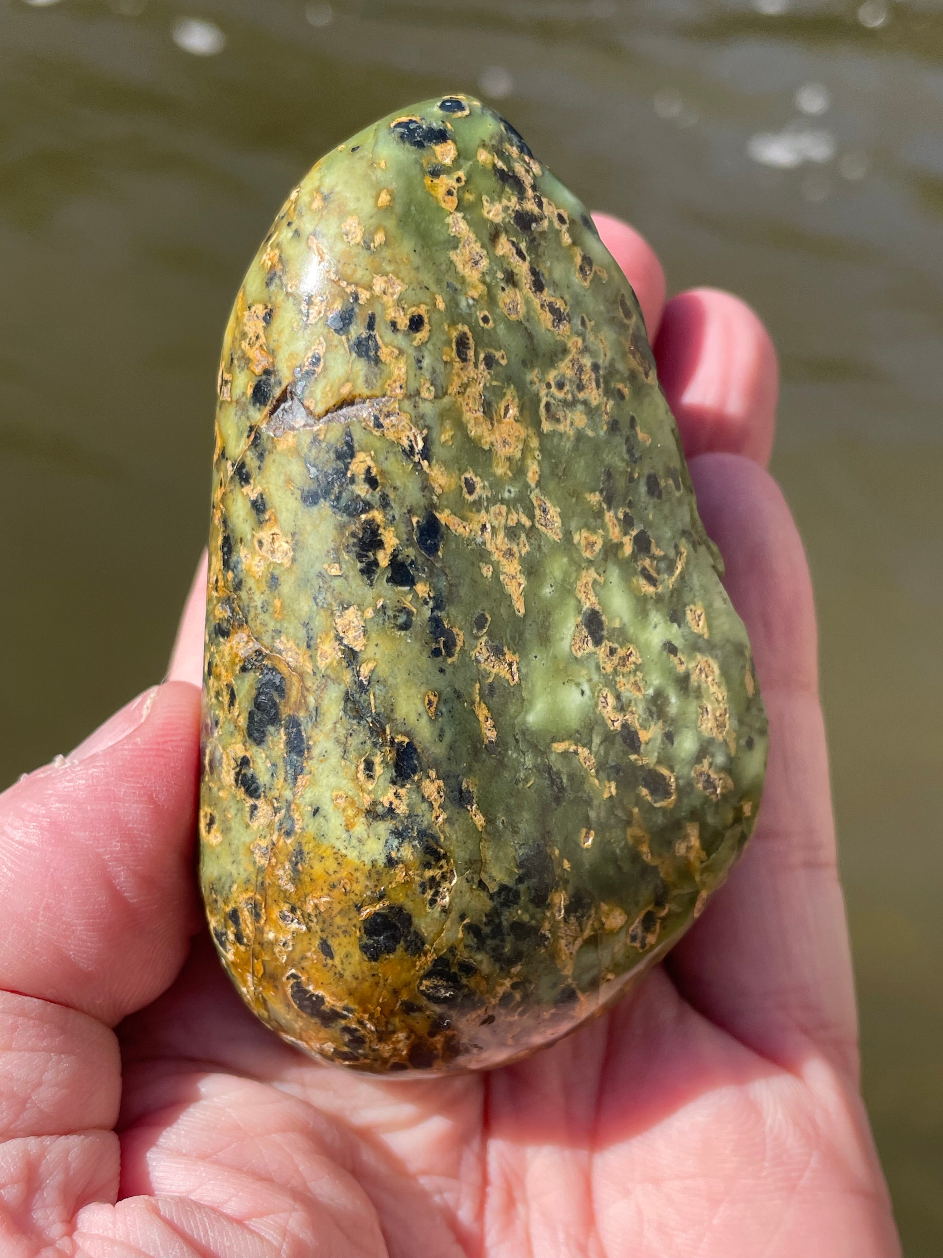 StoneBorn Creations Hand-Polished Vermont Serpentine with Black Inclusions, Golden Earth Matrix, and Natural Freeform Finish
