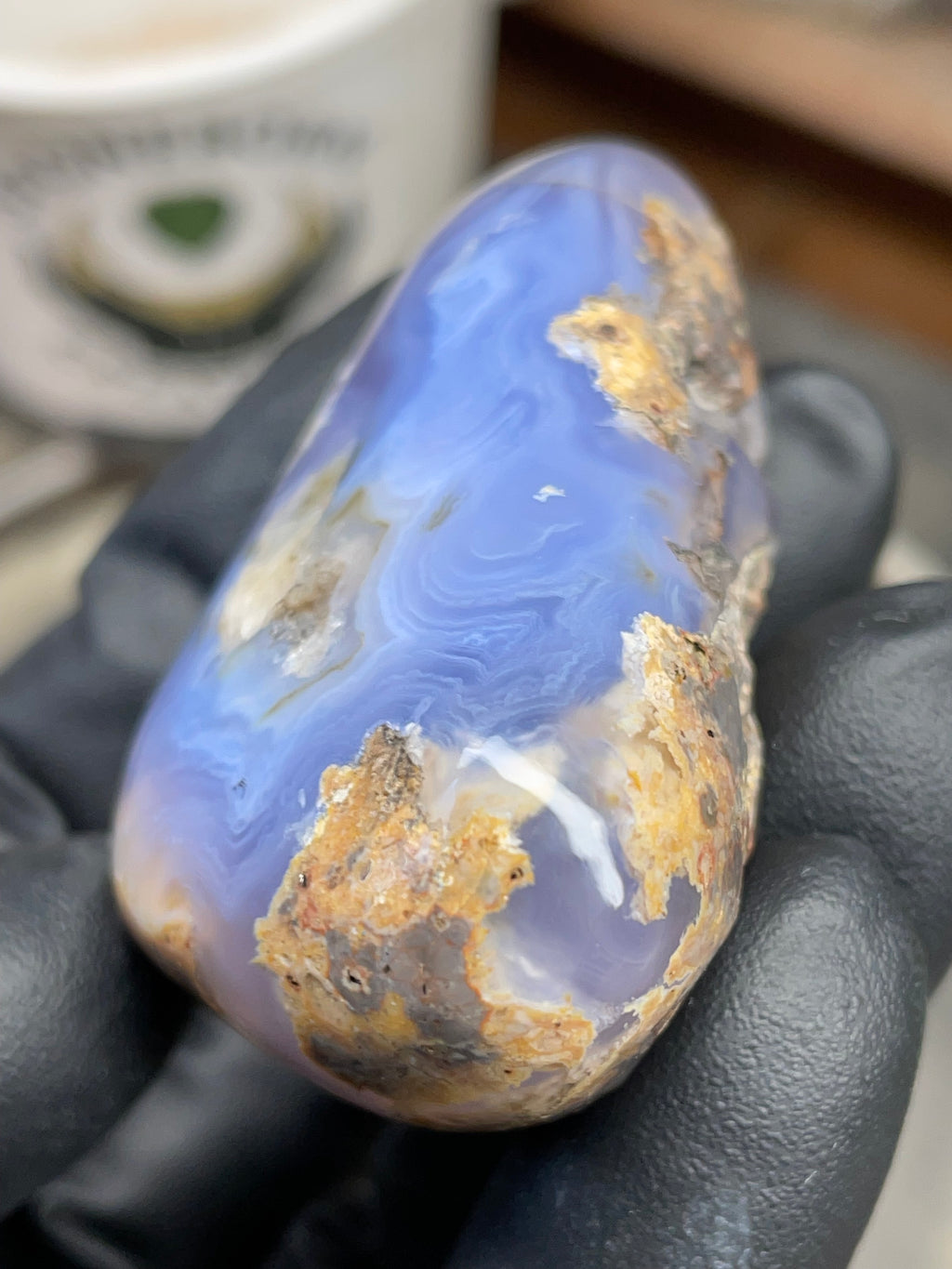 StoneBorn Creations Hand-Polished Blue Lace Agate with Natural Druzy Crystal Pocket & Earth-Toned Matrix