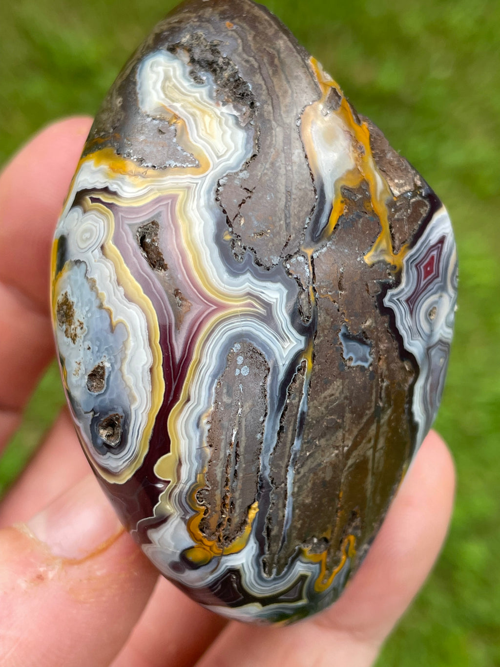 StoneBorn Creations Hand-Polished Lace Agate Freeform with Natural Druzy Quartz Pocket & Orbicular Banding