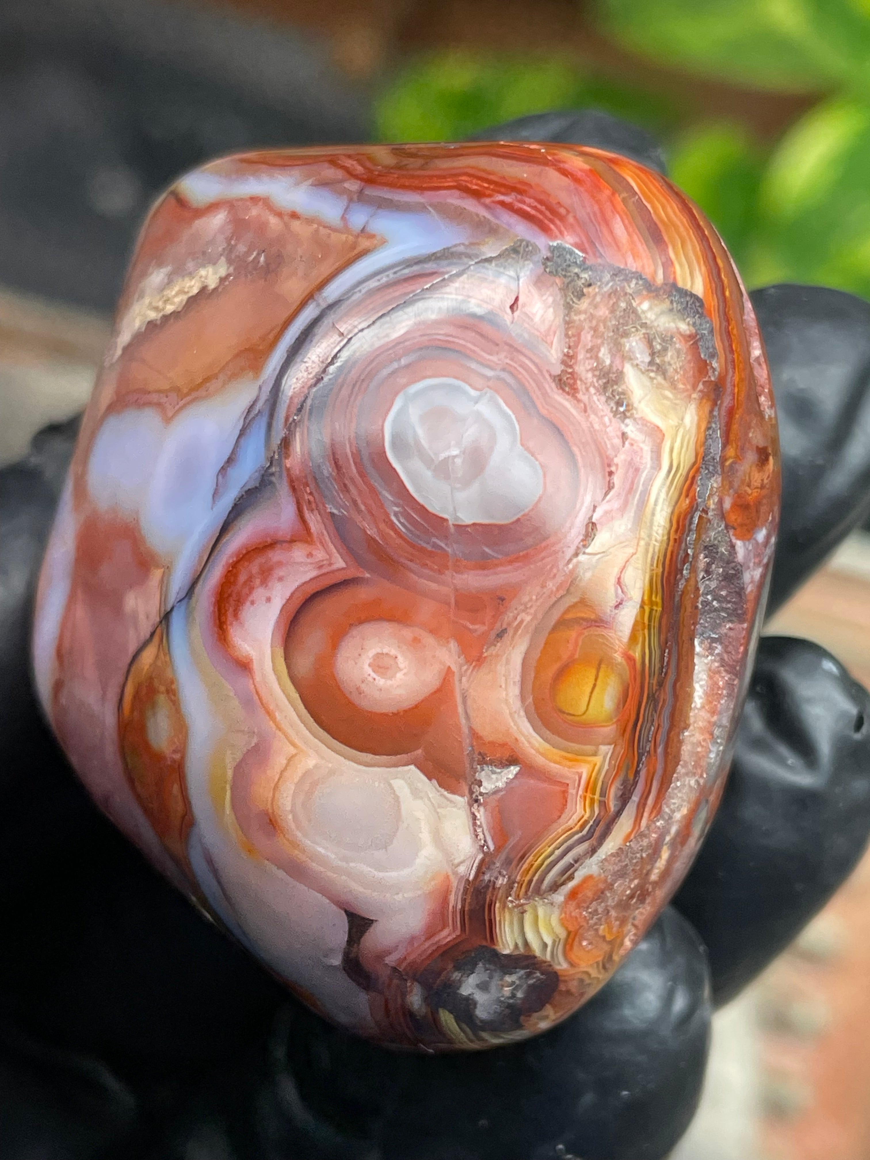 StoneBorn Creations Hand-Polished Banded Agate with Fiery Reds, Creams & Natural Orb Patterns
