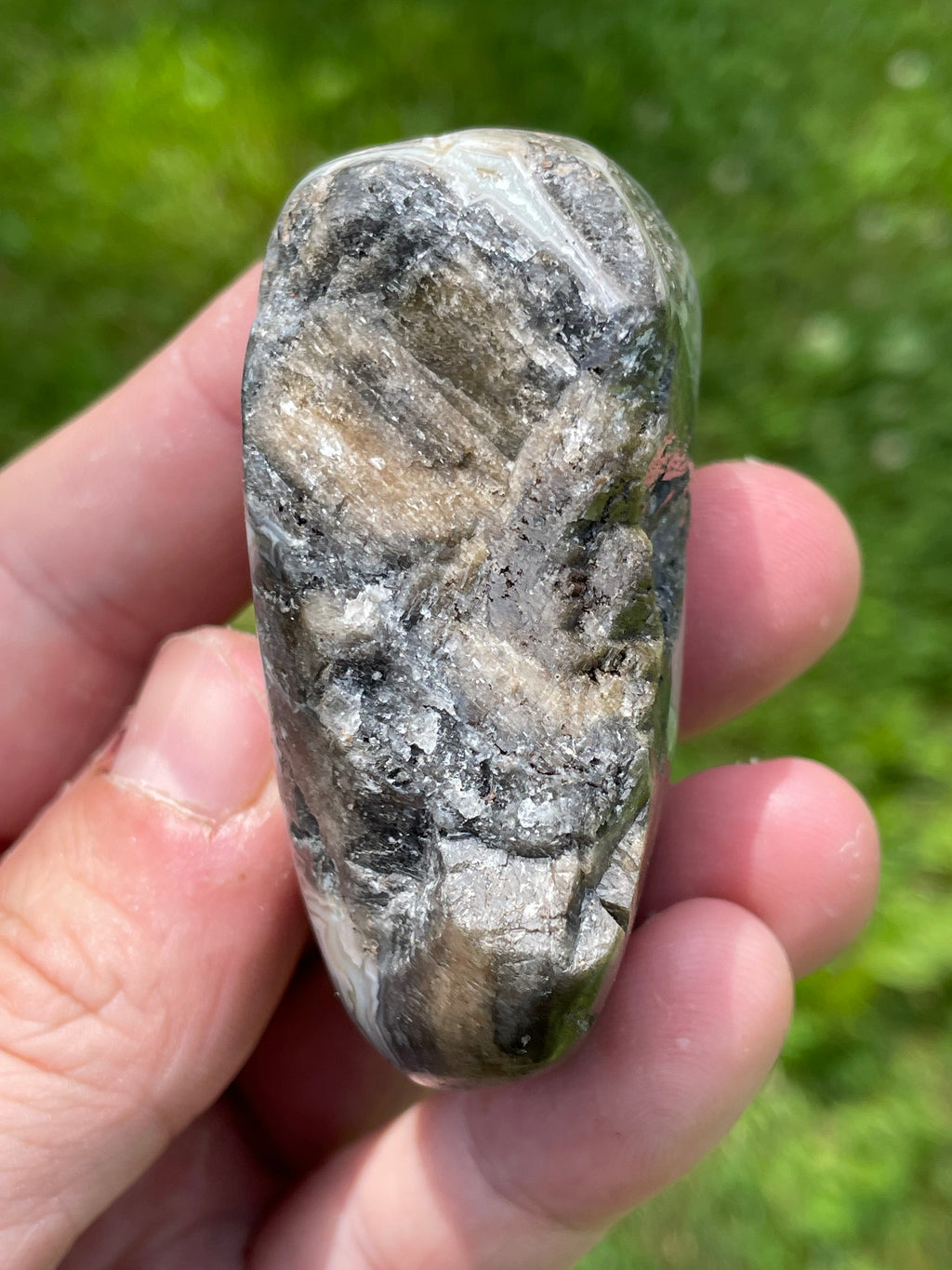 StoneBorn Creations Hand-Polished Lace Agate Freeform with Intricate Fortification Banding, Orbicular Eyes & Preserved Natural Matrix