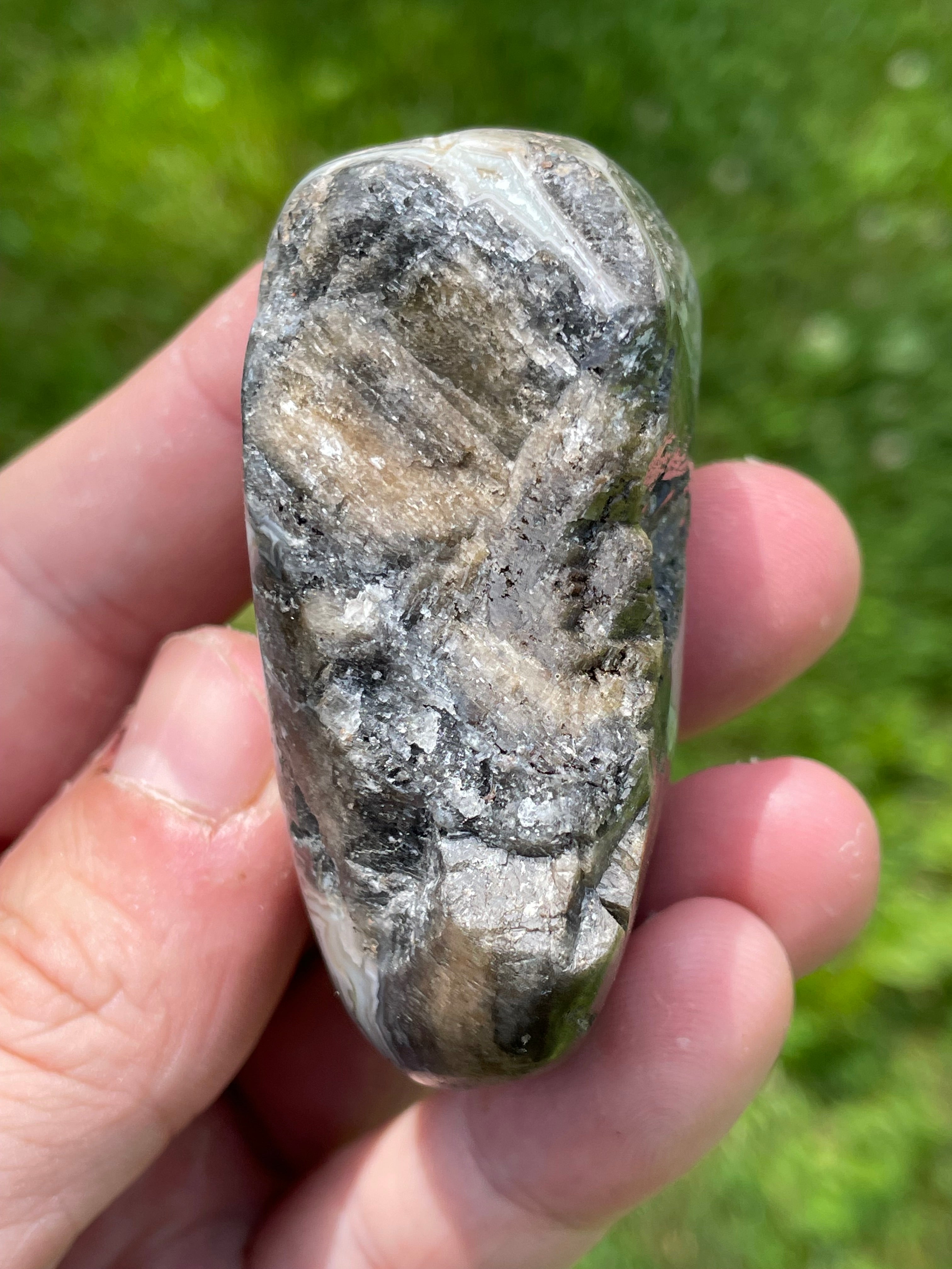 StoneBorn Creations Hand-Polished Lace Agate Freeform with Intricate Fortification Banding, Orbicular Eyes & Preserved Natural Matrix