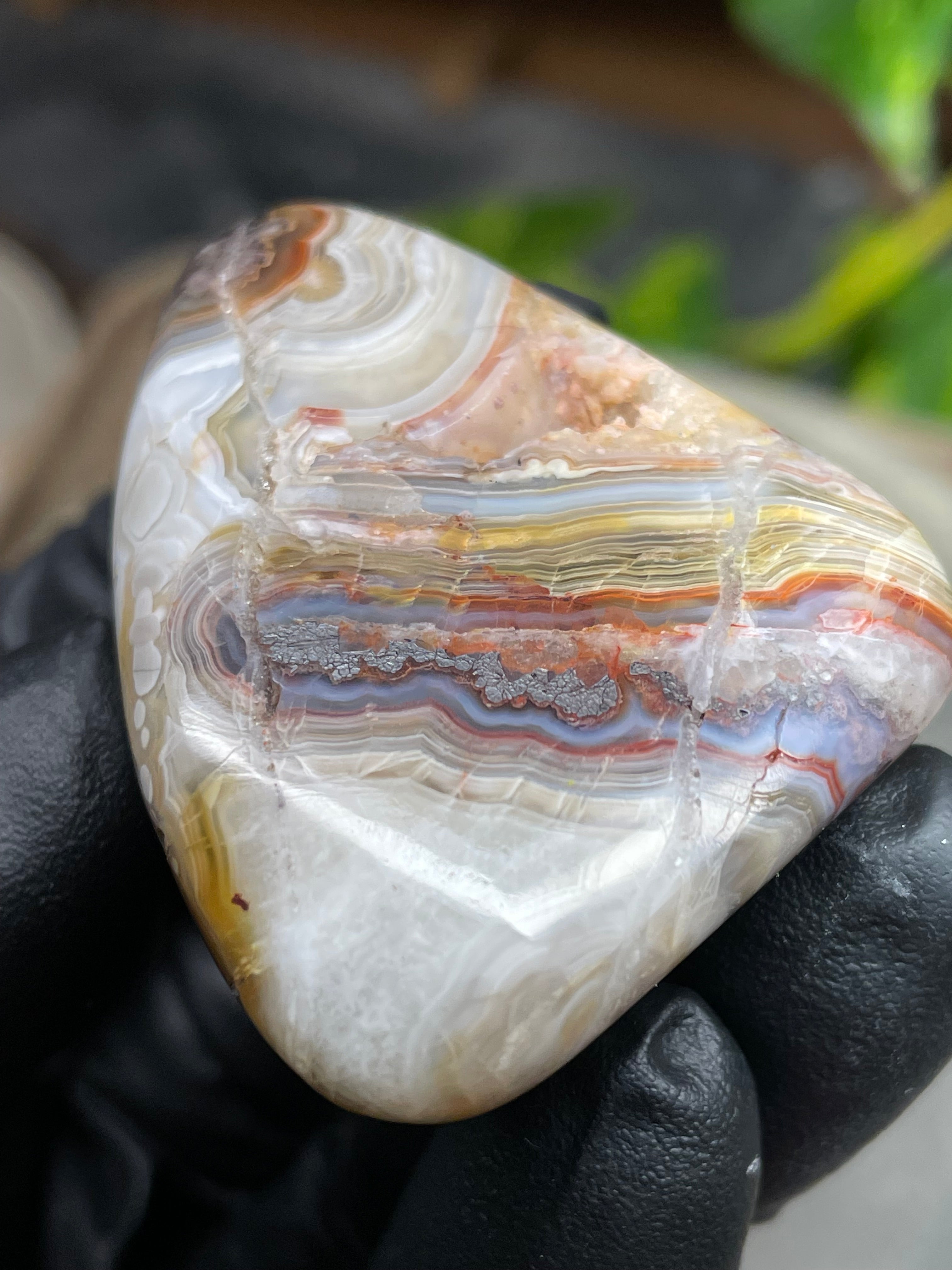 Hand-Polished Banded Agate with Natural Druzy Pocket, Layered Earth Tones & Full 360° Finish