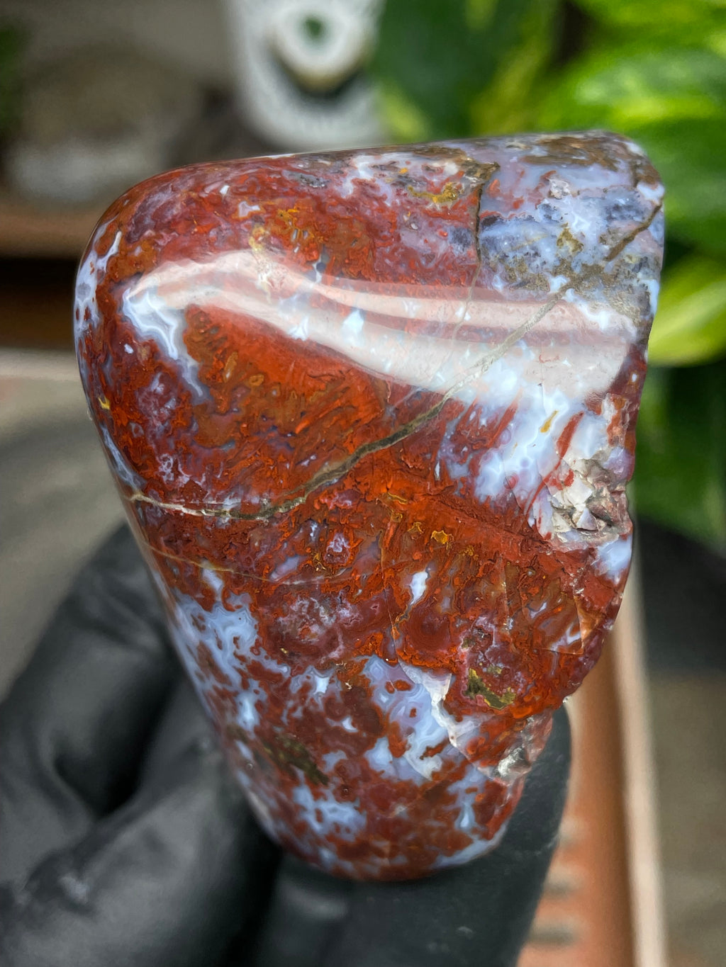 StoneBorn Creations Hand Polished Red Jasper with Blue Chalcedony Veining and Natural Earth Matrix Freeform Finish