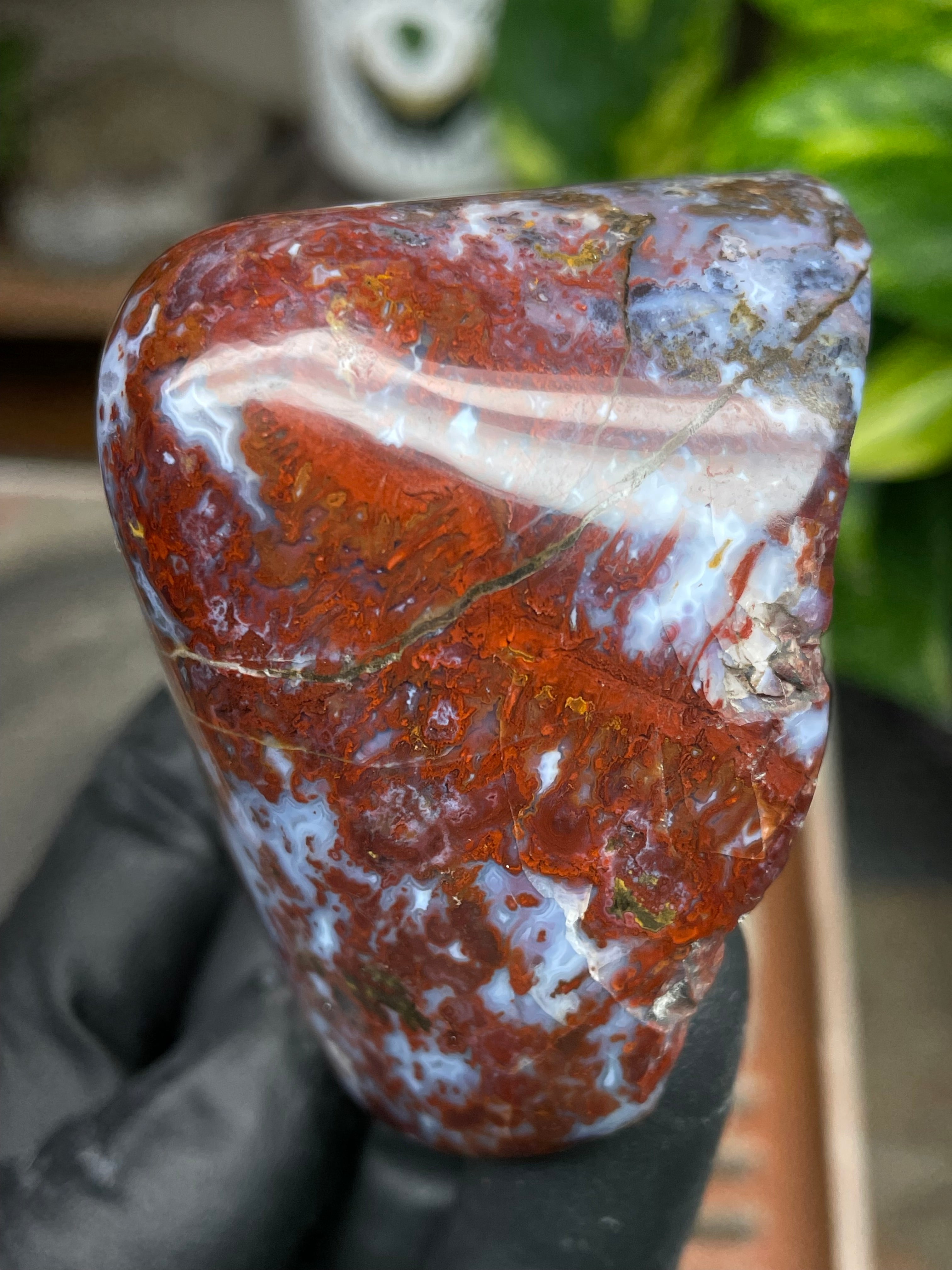 StoneBorn Creations Hand Polished Red Jasper with Blue Chalcedony Veining and Natural Earth Matrix Freeform Finish