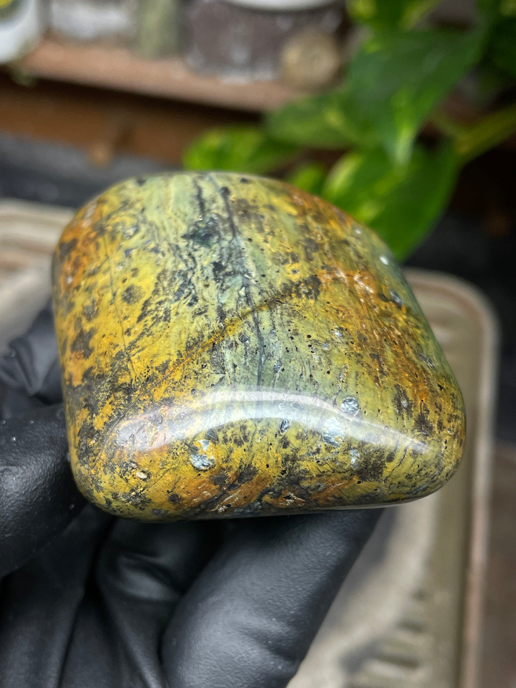 StoneBorn Creations Hand-Polished Vermont Serpentine with Golden Ochre, Mossy Greens, and Dark Natural Matrix
