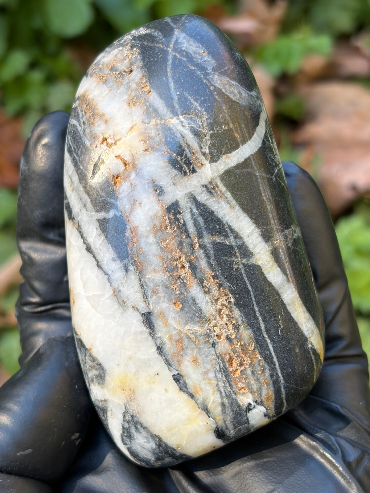 StoneBorn Creations Hand-Polished Vermont River Stone – Quartz Veins & Natural Iron Staining