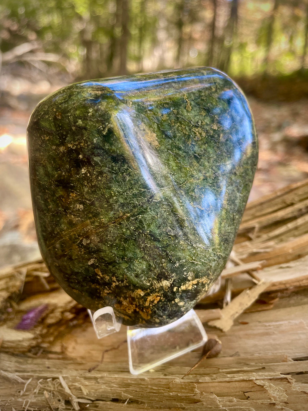✨ Polished Deep Forest Green Vermont Stone – Hand-Finished River Find (One-of-One)