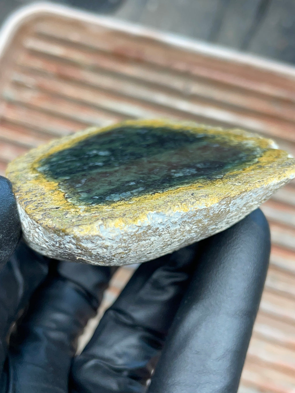StoneBorn Creations | Polished Vermont Greenstone Slab — Deep Green Core with Golden Weathered Rind