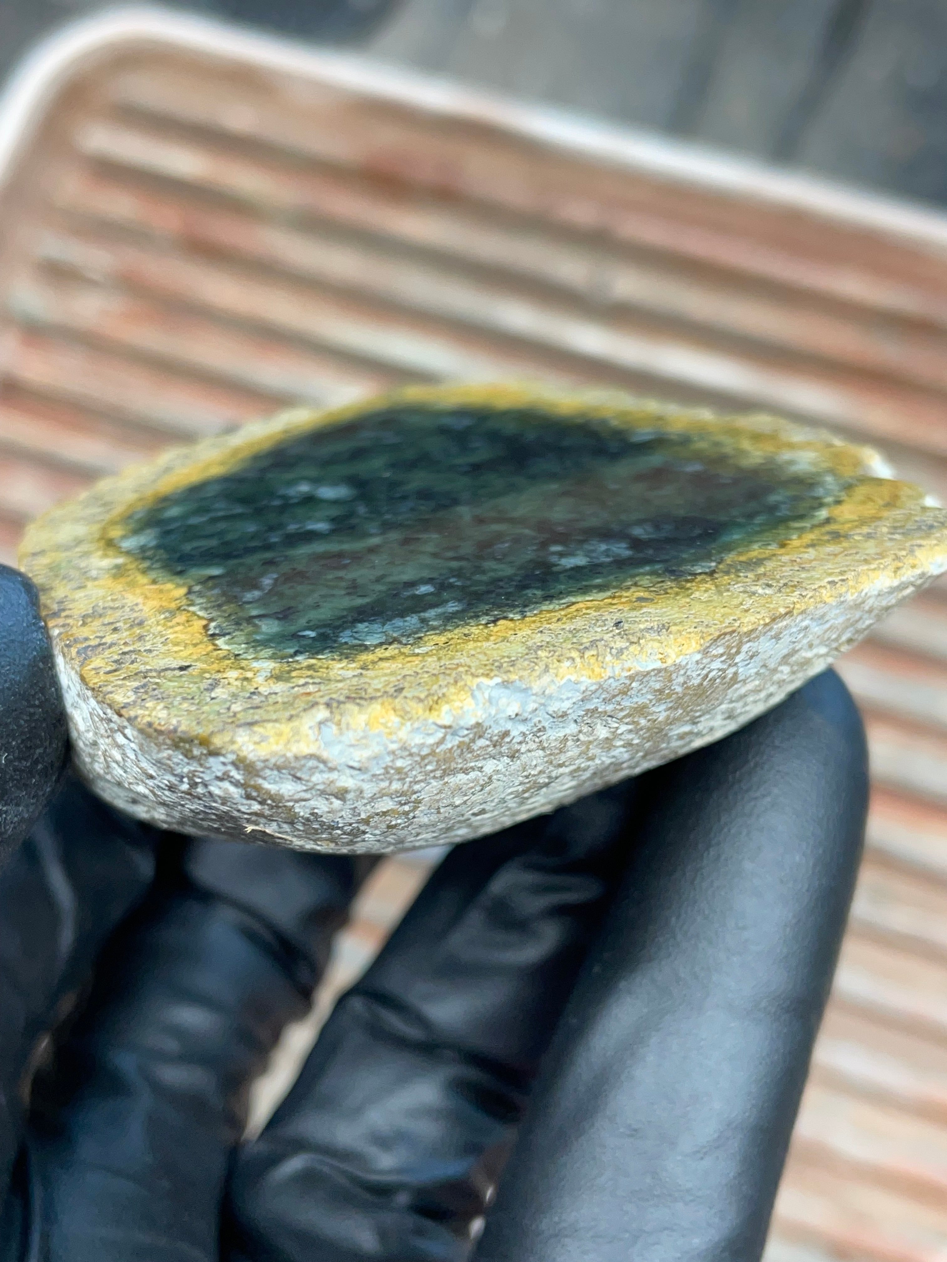 StoneBorn Creations | Polished Vermont Greenstone Slab — Deep Green Core with Golden Weathered Rind