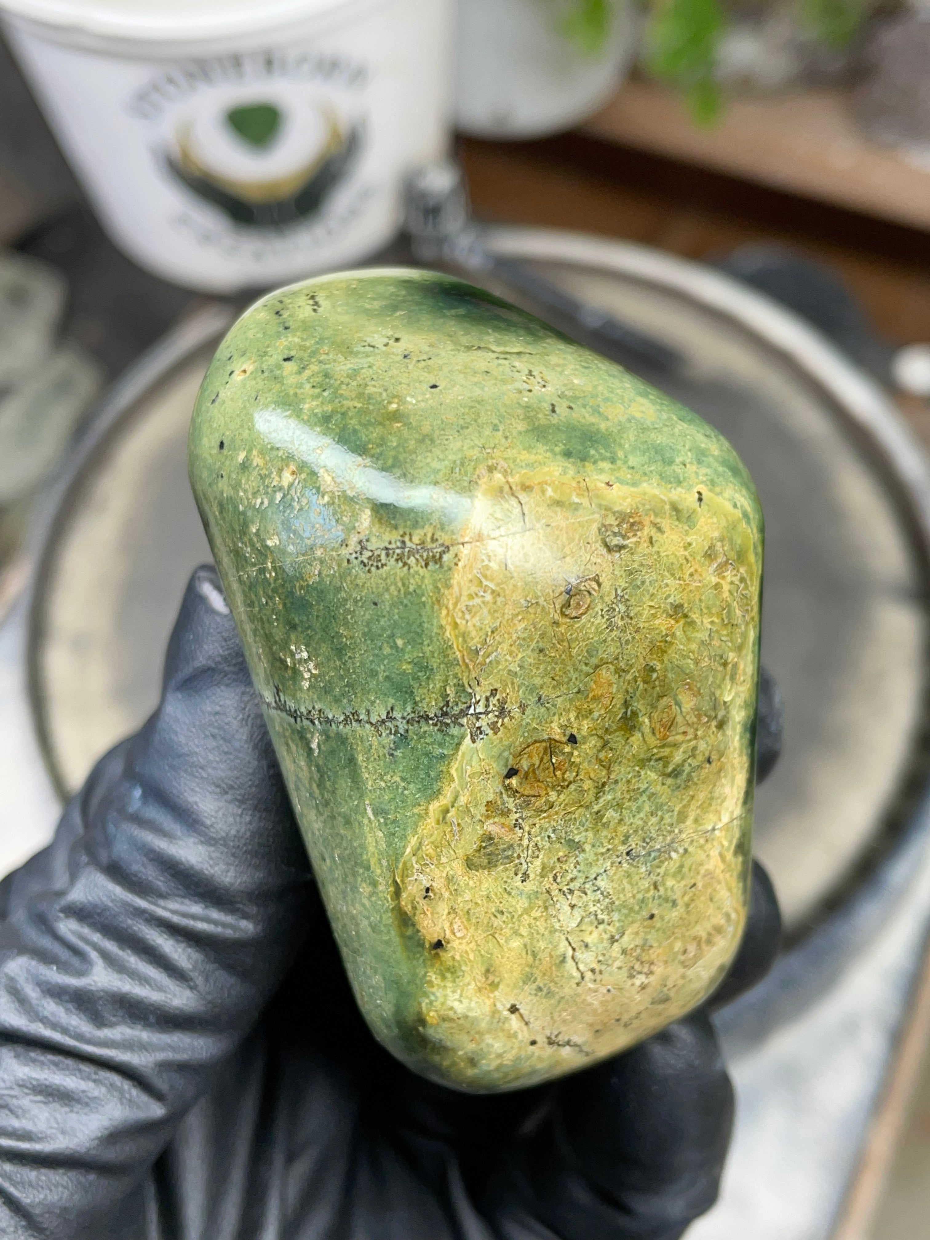 StoneBorn Creations Hand Polished Vermont Serpentine with Deep Forest Greens and Natural Gold Flecking – One of a Kind Display Stone