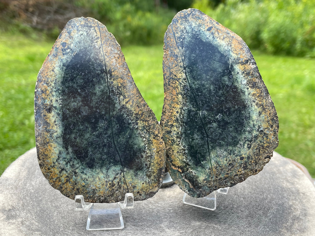 StoneBorn Creations Hand-Polished Vermont Serpentine Bookmatched Pair | One-of-a-Kind Natural Display Stones