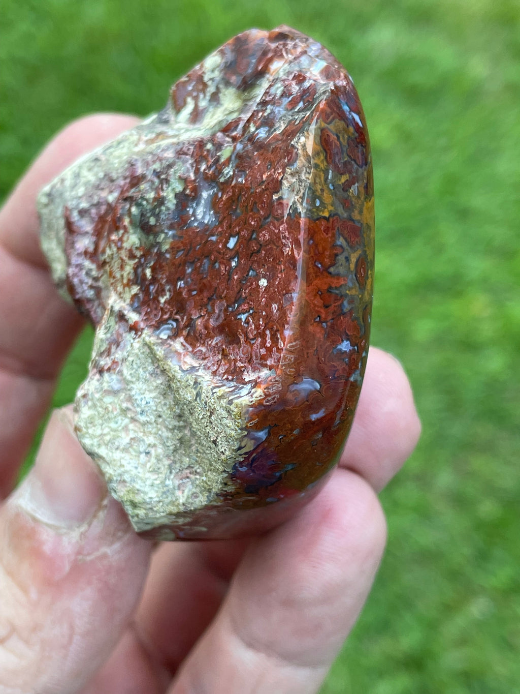 StoneBorn Creations | Hand-Polished Red Lightning Natural Agate Freeform | One-of-a-Kind Display Stone