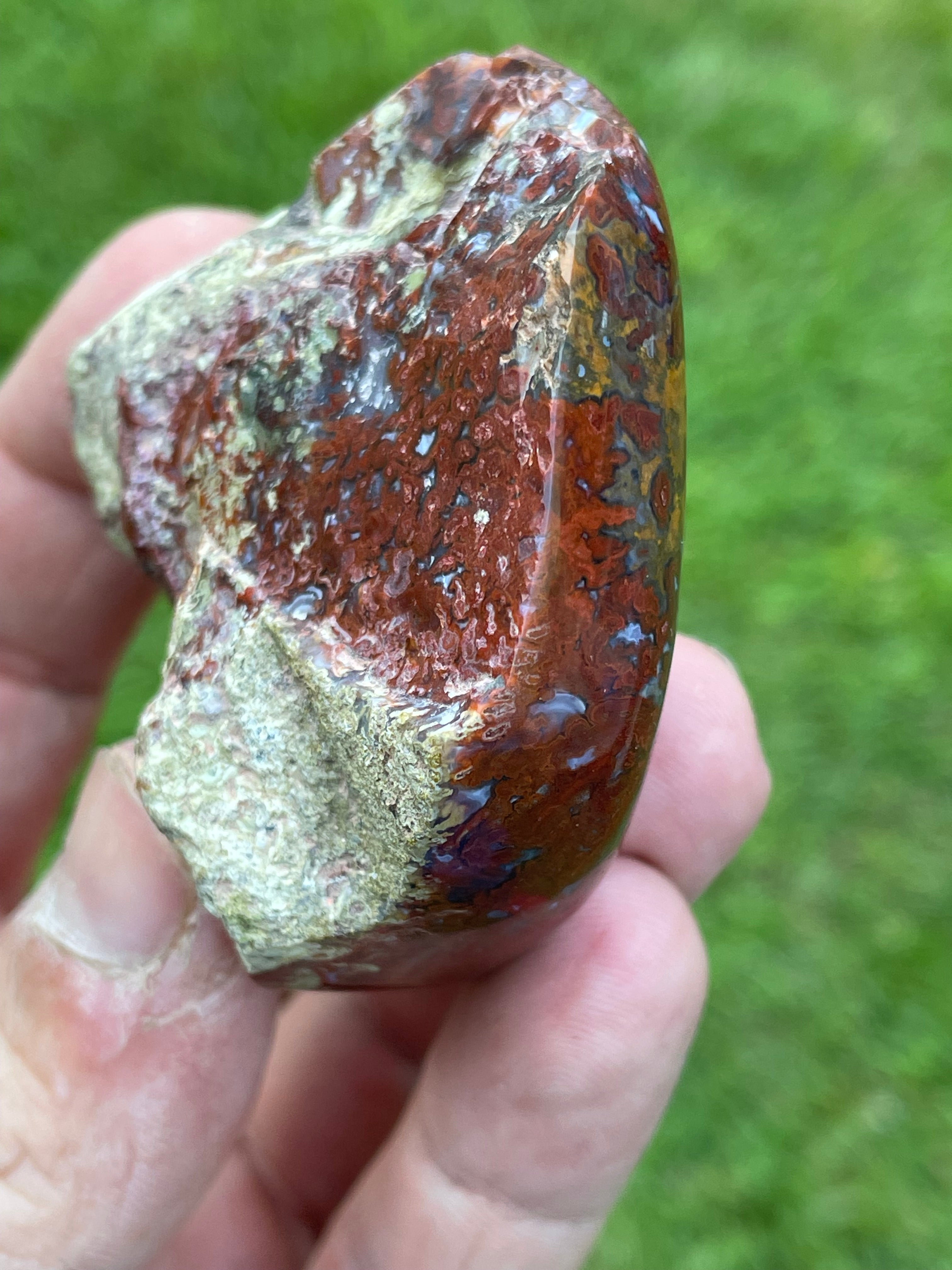 StoneBorn Creations | Hand-Polished Red Lightning Natural Agate Freeform | One-of-a-Kind Display Stone