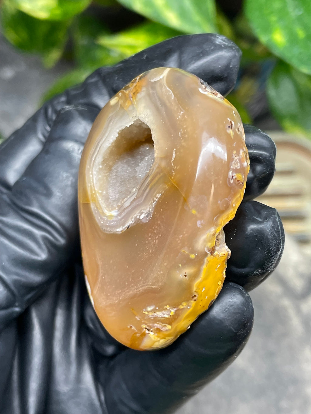 StoneBorn Creations Hand-Polished Banded Agate Pair with Druzy Crystal Centers – Rounded Freeform Stream Stone Halves