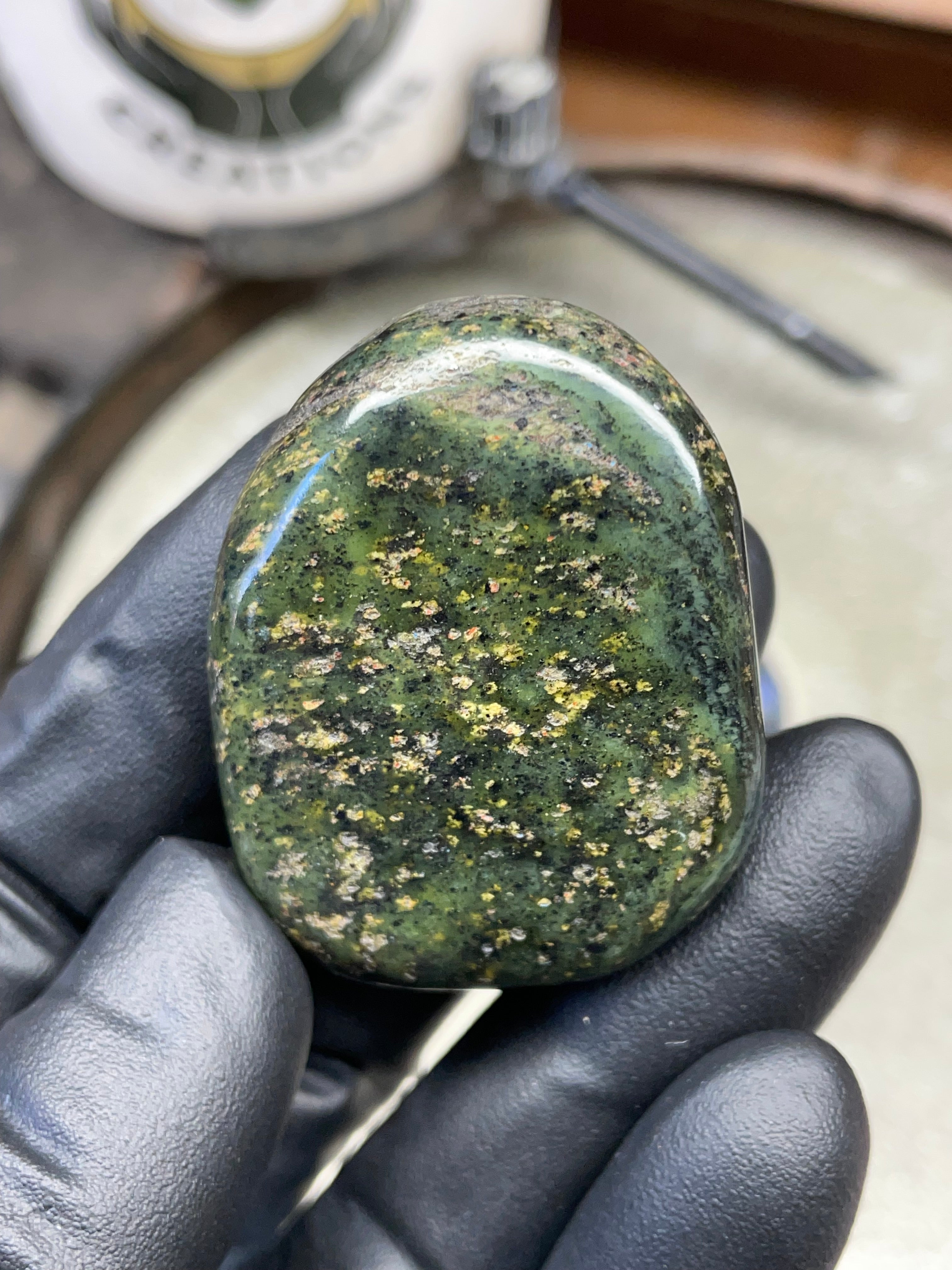 StoneBorn Creations Hand-Polished Vermont Serpentine with Natural Gold Flecking and Deep Forest Greens