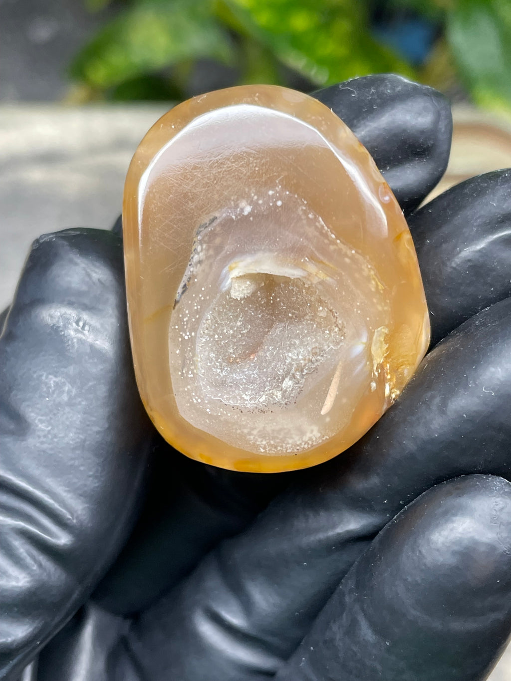 StoneBorn Creations Hand-Polished Banded Agate Pair with Druzy Crystal Centers – Rounded Freeform Stream Stone Halves