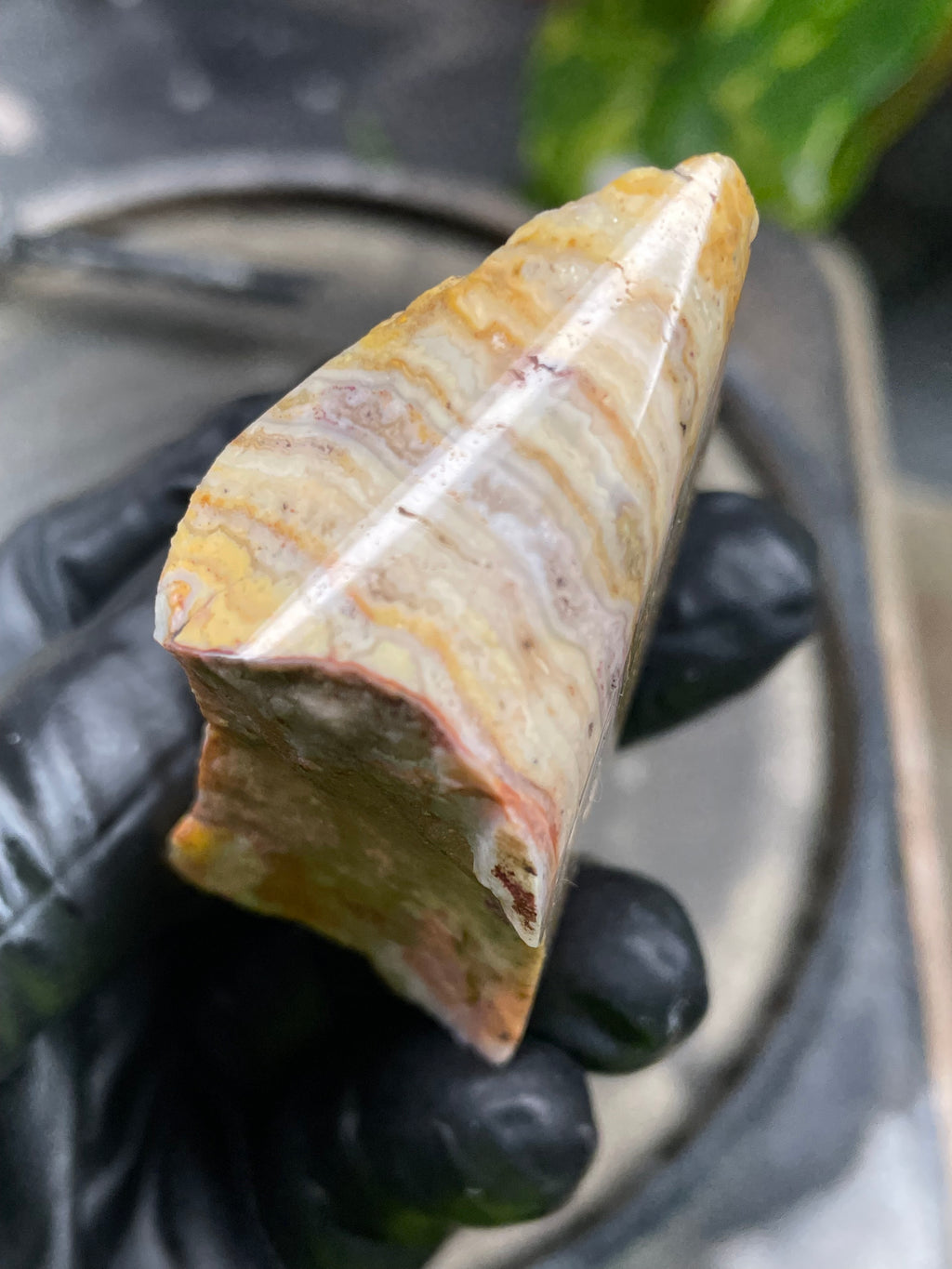 Hand-Polished Banded Agate with Warm Golden Layers and Intricate Lace Patterning