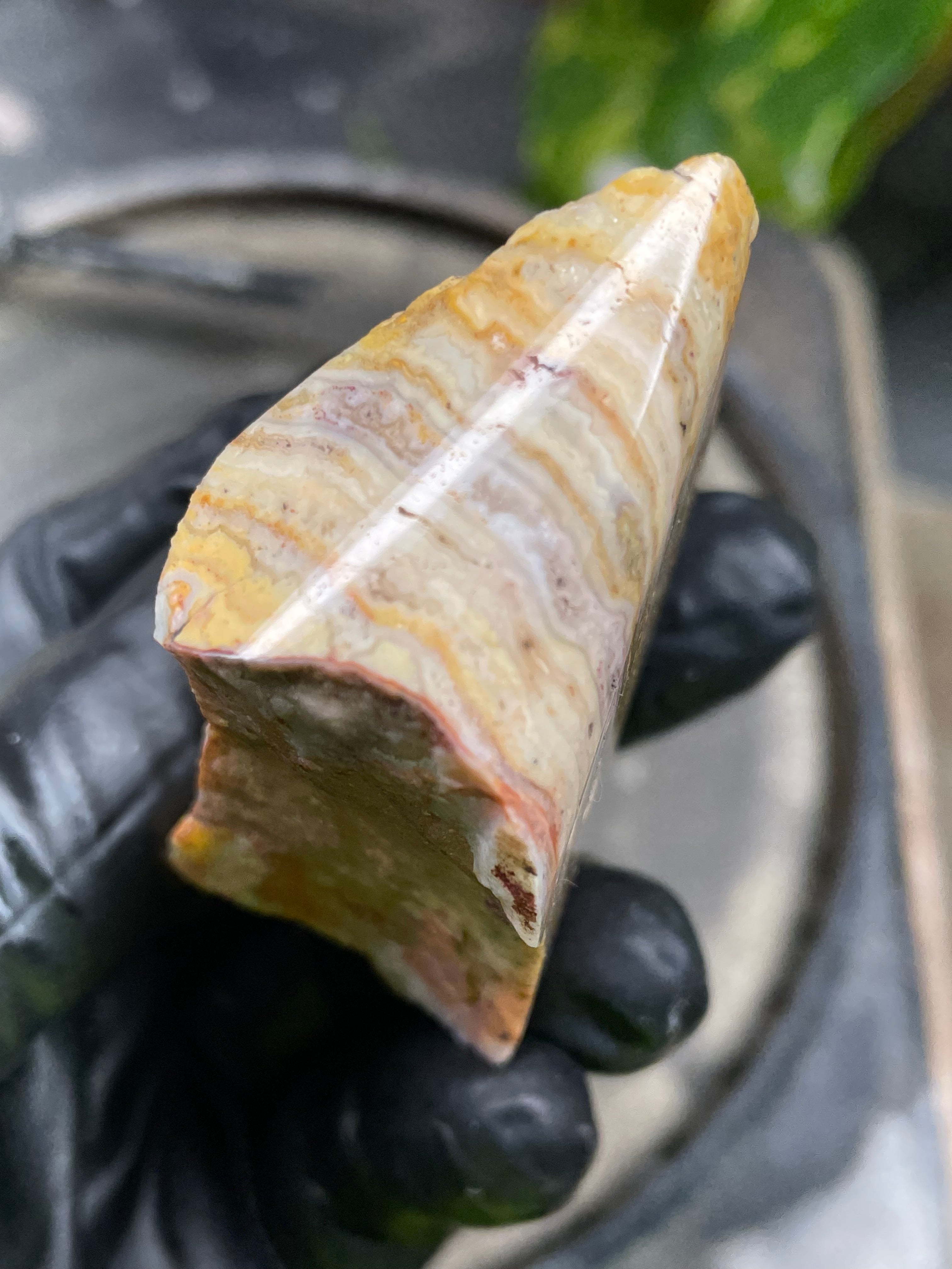 Hand-Polished Banded Agate with Warm Golden Layers and Intricate Lace Patterning
