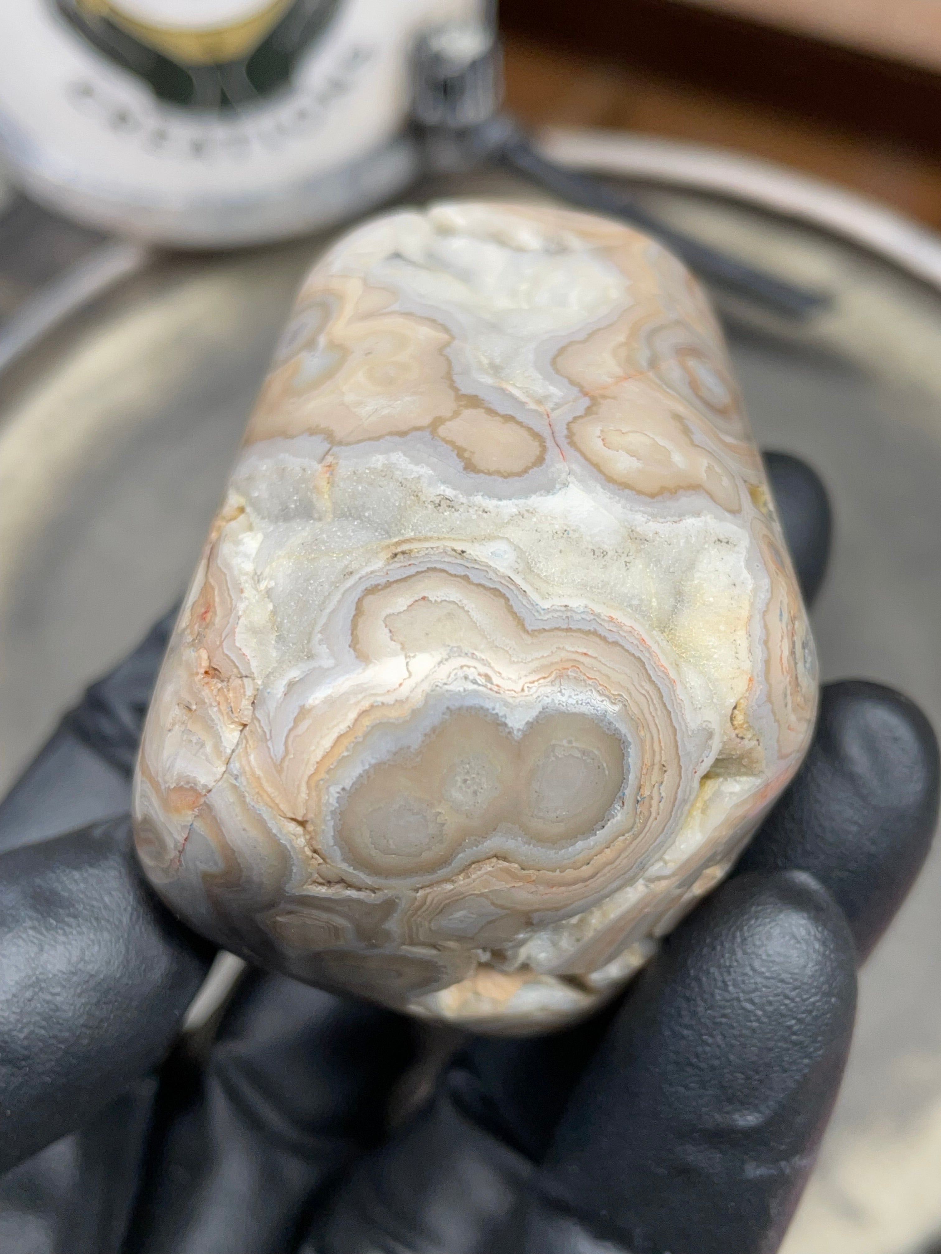 StoneBorn Creations – Hand Polished Georgia Lace Agate with Natural Druzy Crystal Pocket | One-of-a-Kind Display Stone