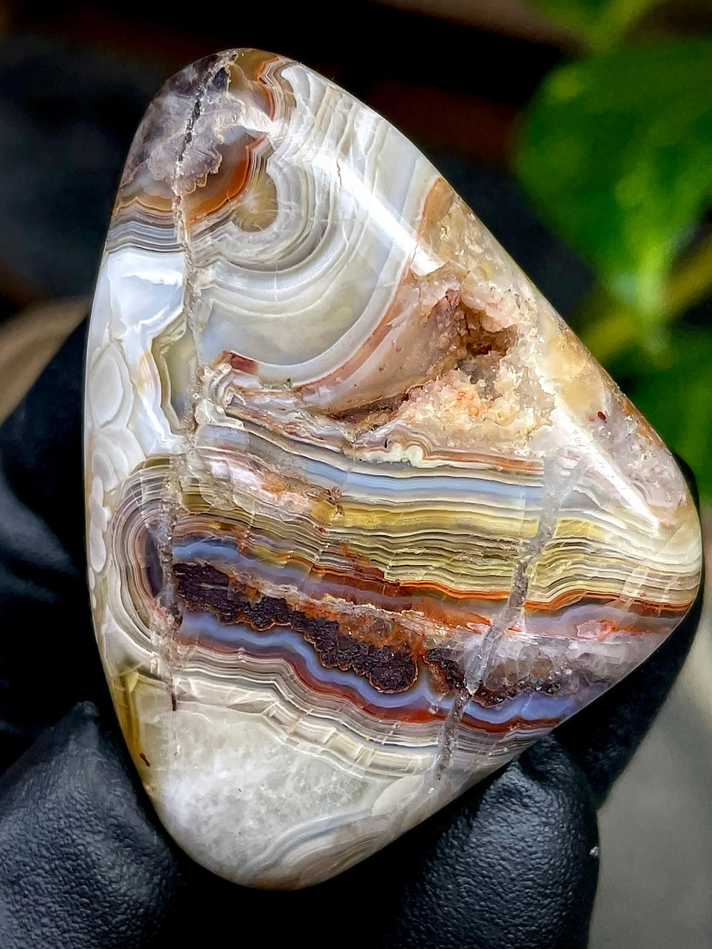 Hand-Polished Banded Agate with Natural Druzy Pocket, Layered Earth Tones & Full 360° Finish