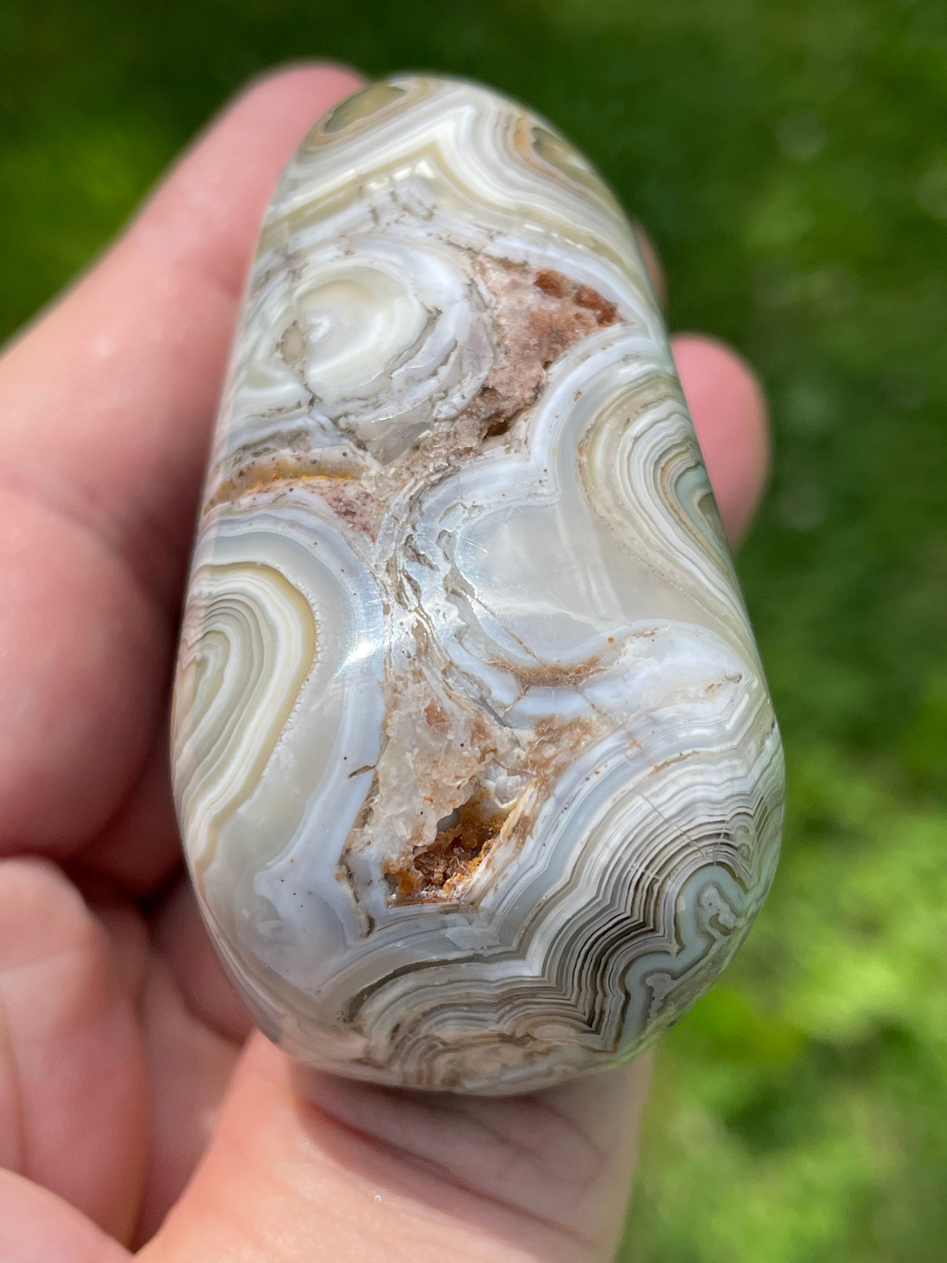 StoneBorn Creations Hand-Polished Lace Agate Freeform with Intricate Fortification Banding, Orbicular Eyes & Preserved Natural Matrix