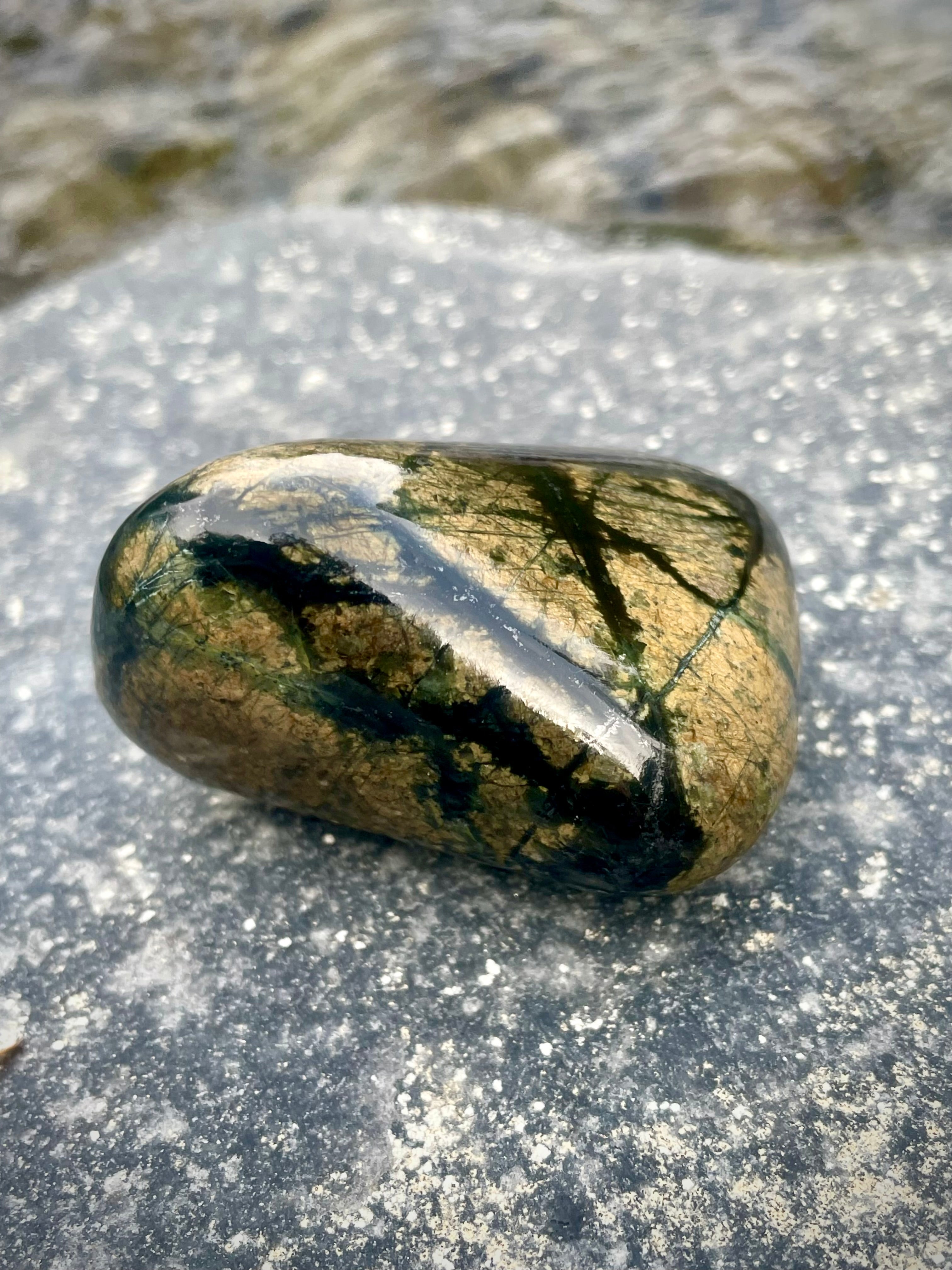 Polished Serpentine Stone • Golden Matrix With Deep Green Veins