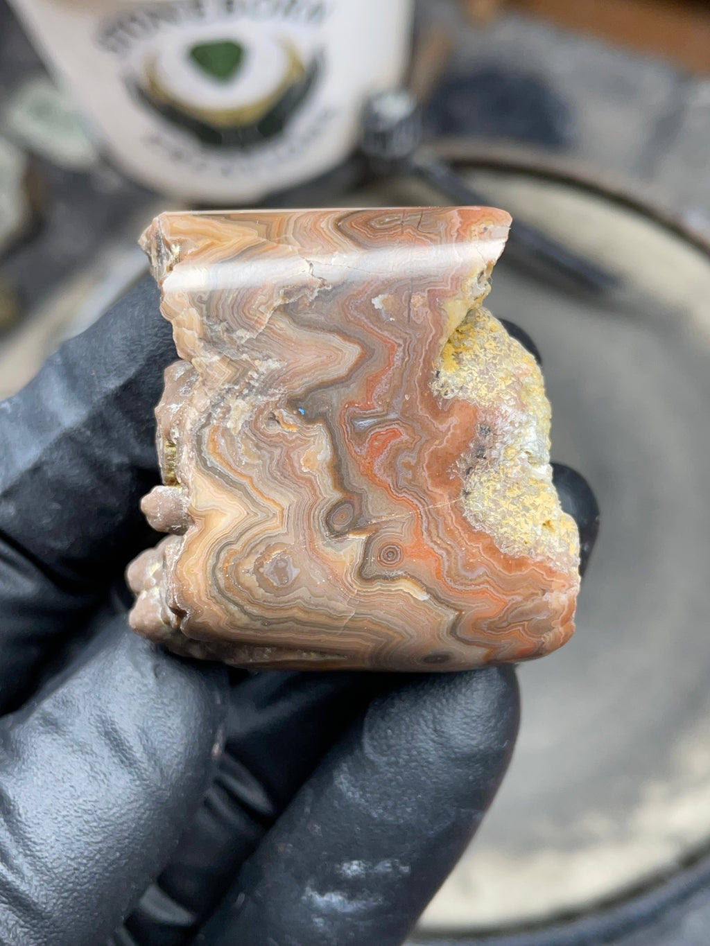 StoneBorn Creations Hand-Polished Georgia Crazy Lace Agate with Natural Quartz Vein & Raw Matrix