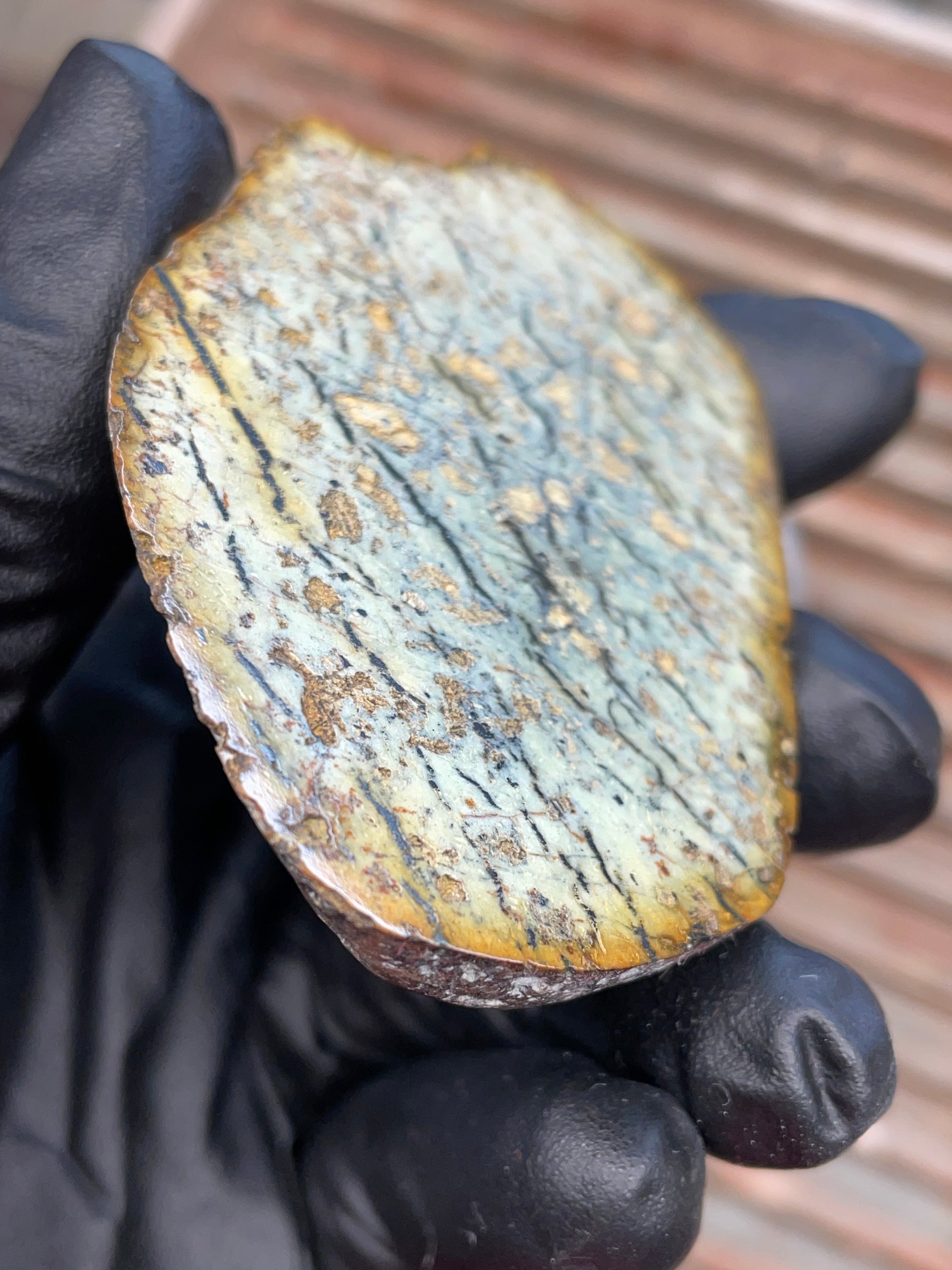 StoneBorn Creations | Polished Vermont Greenstone Slab — Soft Sage + Golden Freckling