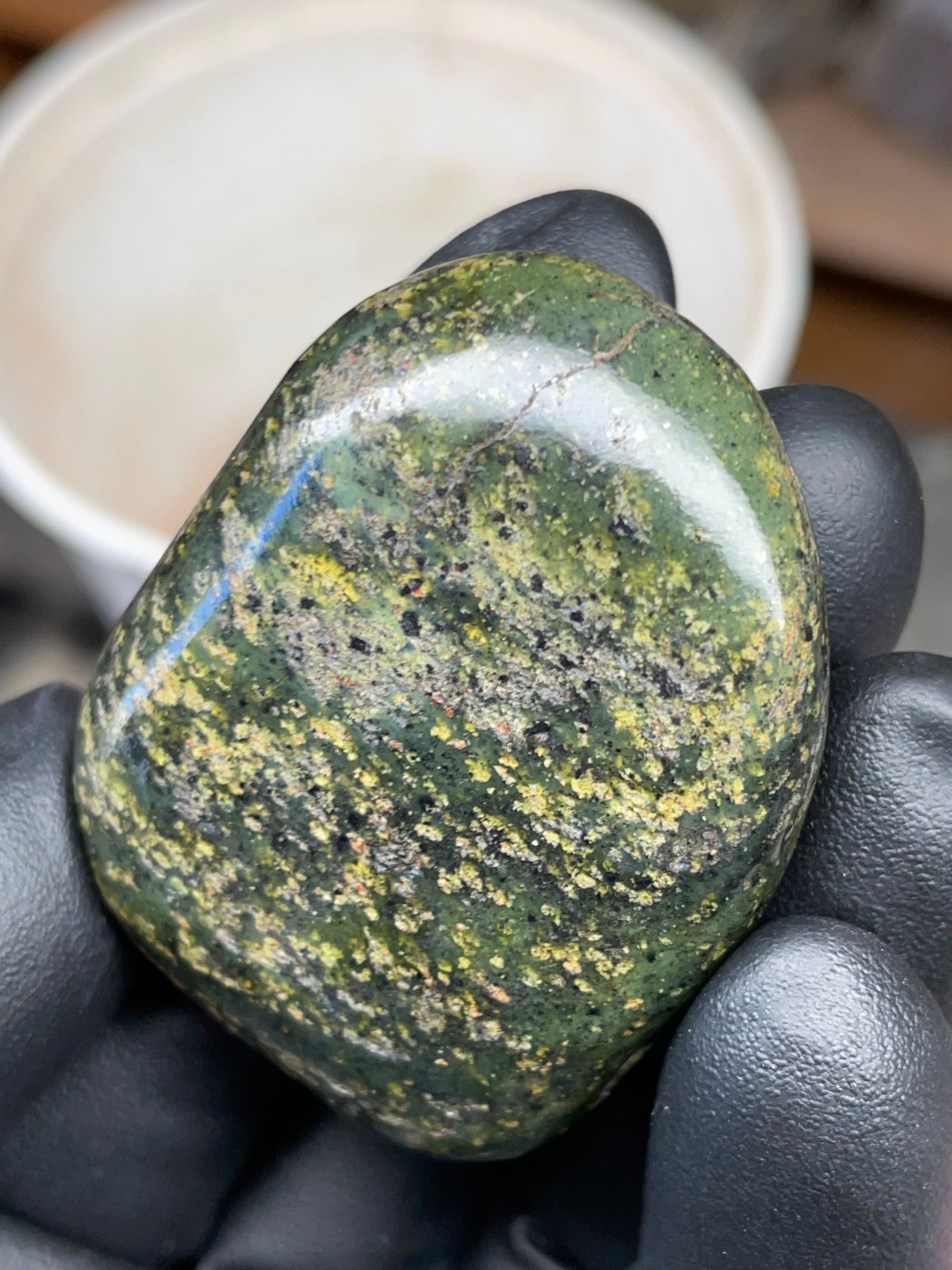 StoneBorn Creations Hand-Polished Vermont Serpentine with Natural Gold Flecking and Deep Forest Greens
