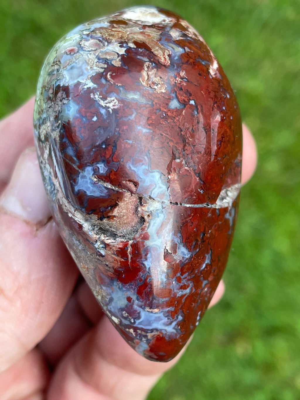 StoneBorn Creations Hand-Polished Brecciated Jasper Freeform with Crimson Red Chalcedony, Natural Quartz Veins & Earth-Toned Matrix