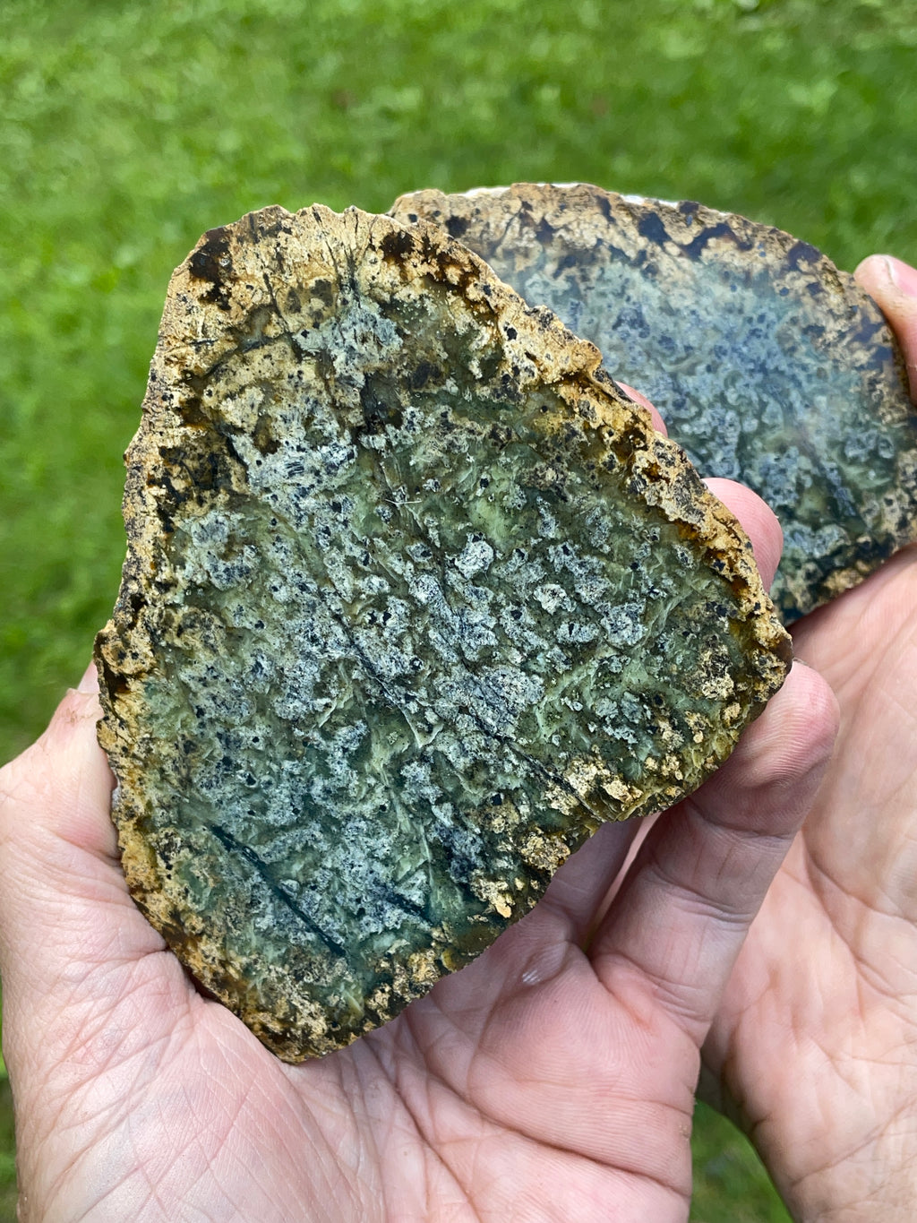 StoneBorn Creations – Natural Green Serpentine Matching Slab Pair | Earthy Green Mineral Patterns