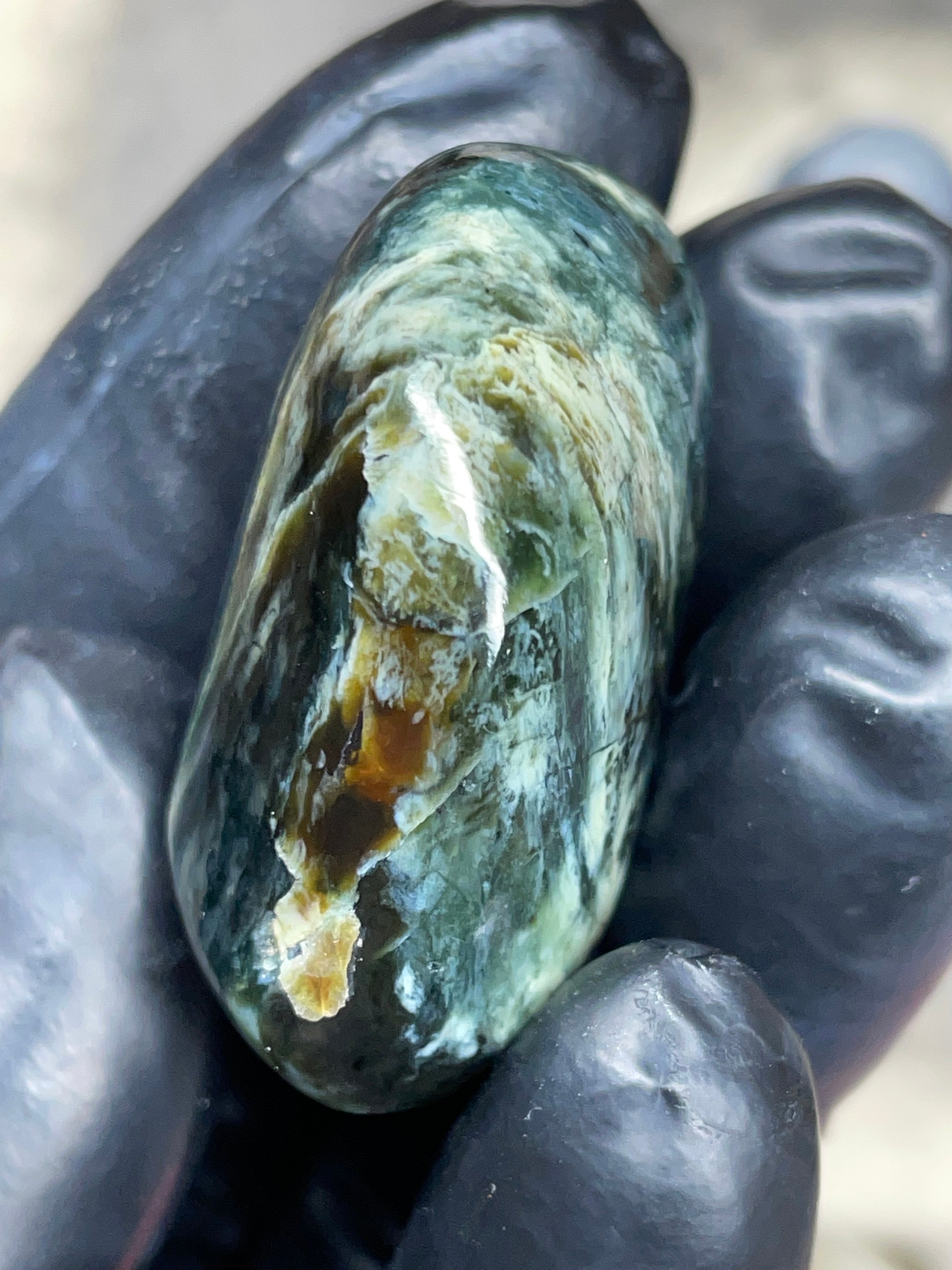 StoneBorn Creations Hand-Polished Vermont Serpentine – Deep Green Natural Patterns – One-of-a-Kind Display Stone