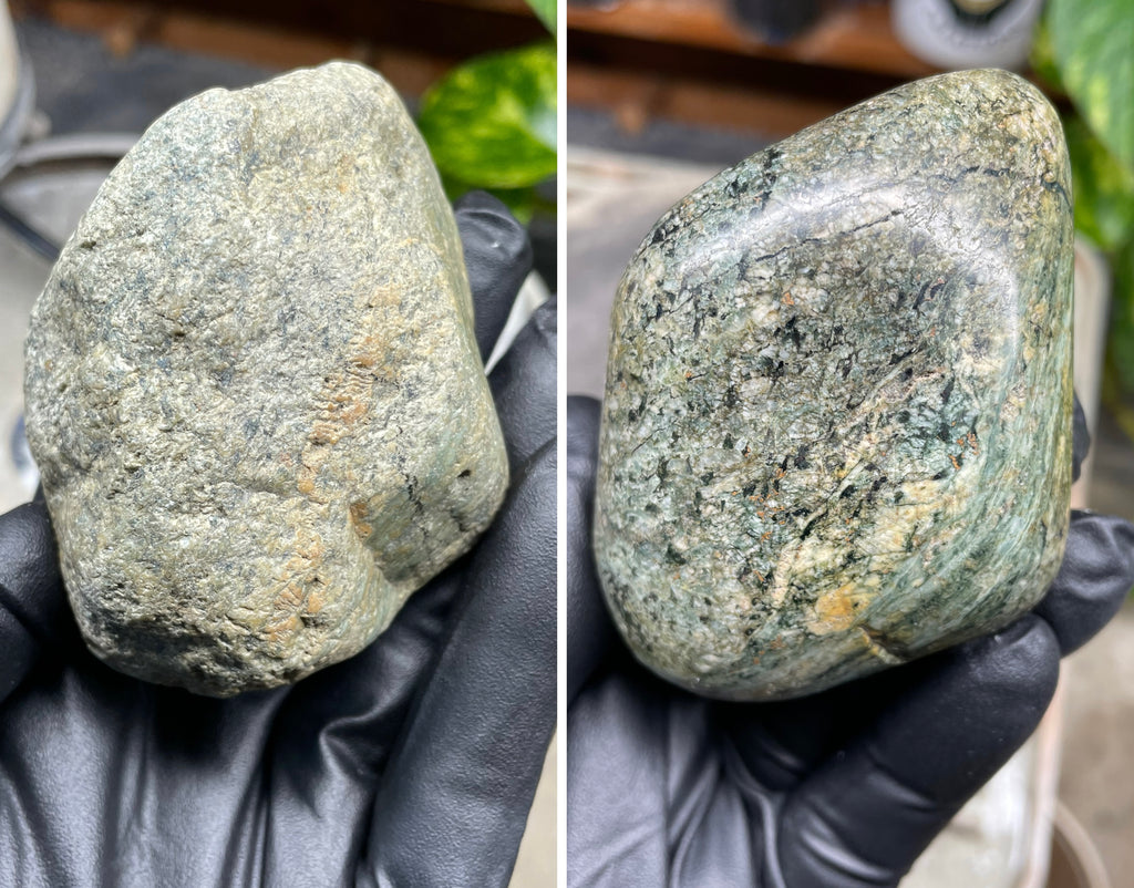 StoneBorn Creations Hand-Polished Vermont River Stone Freeform | Natural Green Mineral Texture Display Stone