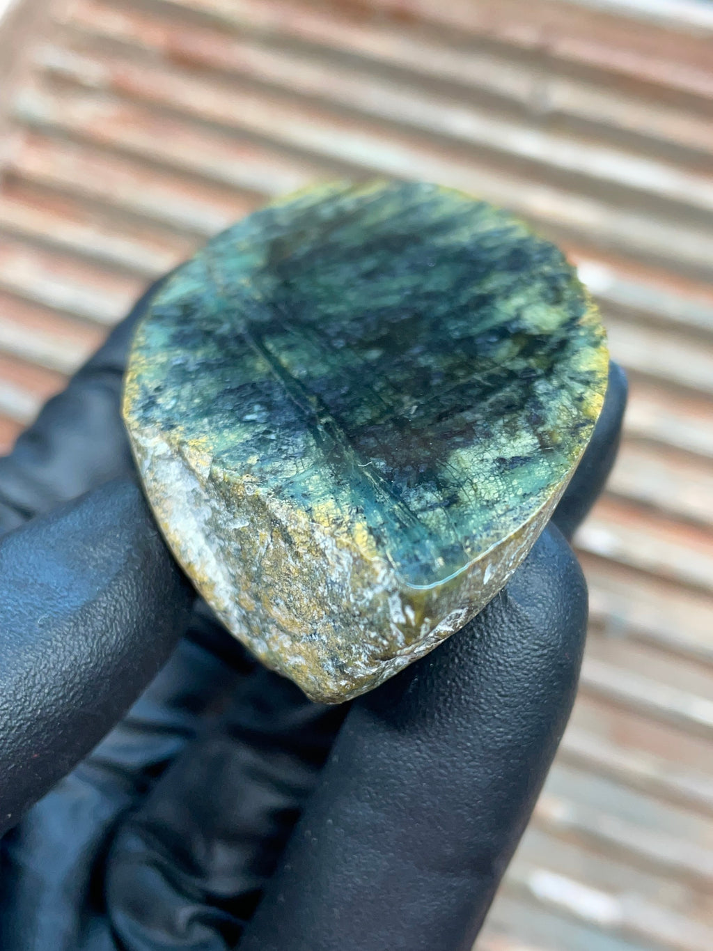StoneBorn Creations | Polished Vermont Greenstone Slab — Dark Forest Green with Golden Weathered Rind