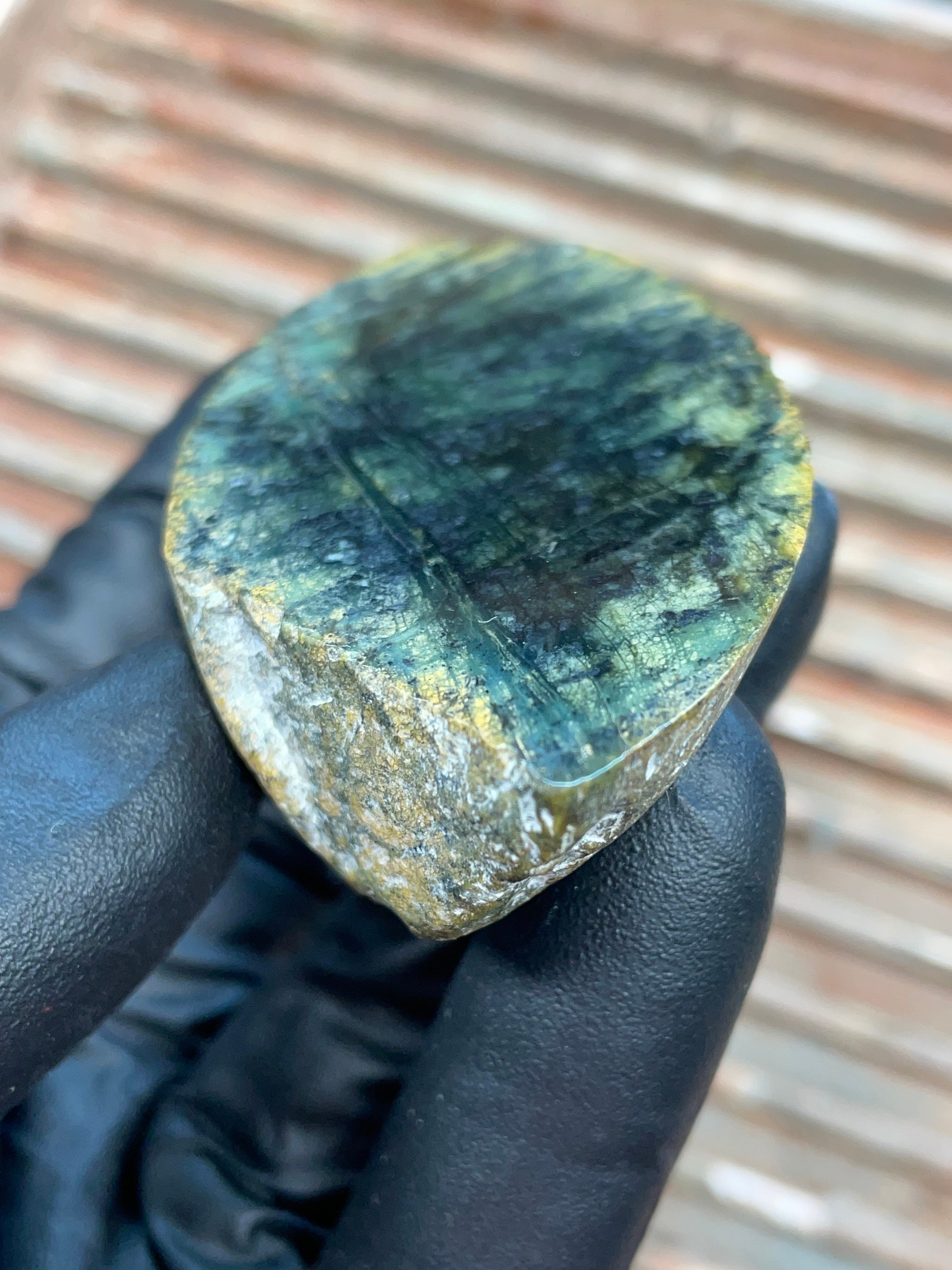 StoneBorn Creations | Polished Vermont Greenstone Slab — Dark Forest Green with Golden Weathered Rind