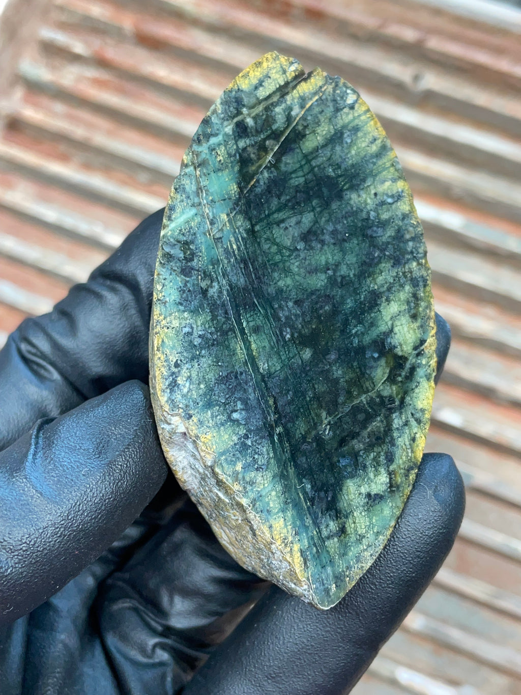 StoneBorn Creations | Polished Vermont Greenstone Slab — Dark Forest Green with Golden Weathered Rind