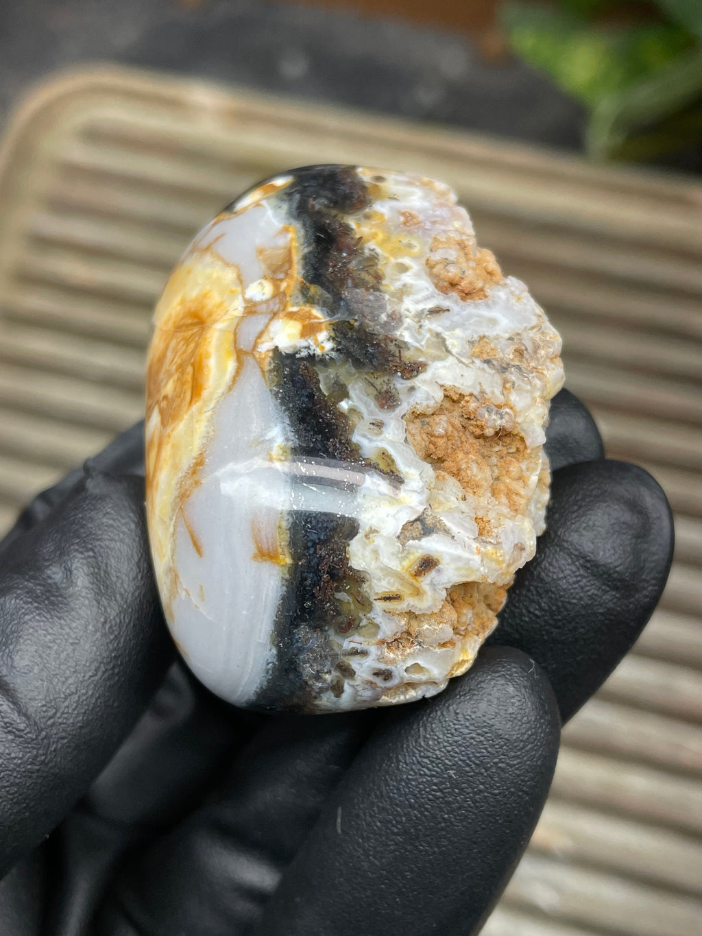 StoneBorn Creations Hand-Polished Crystal Pocket Agate Freeform | Raw Druzy Crown | Natural Chalcedony & Earth Tones