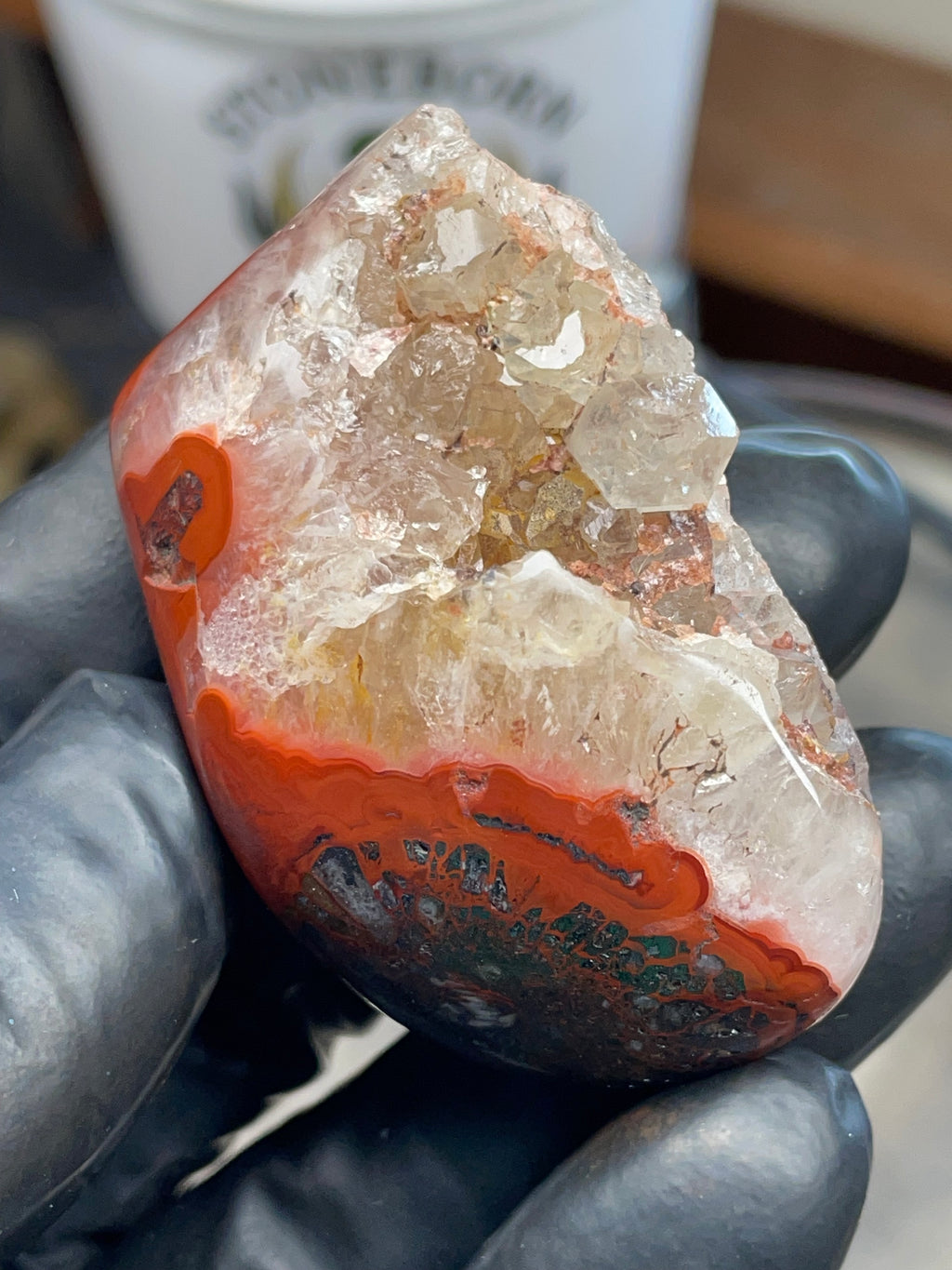 Fire-Pattern Agate with Quartz Pocket | Hand-Polished StoneBorn Creation
