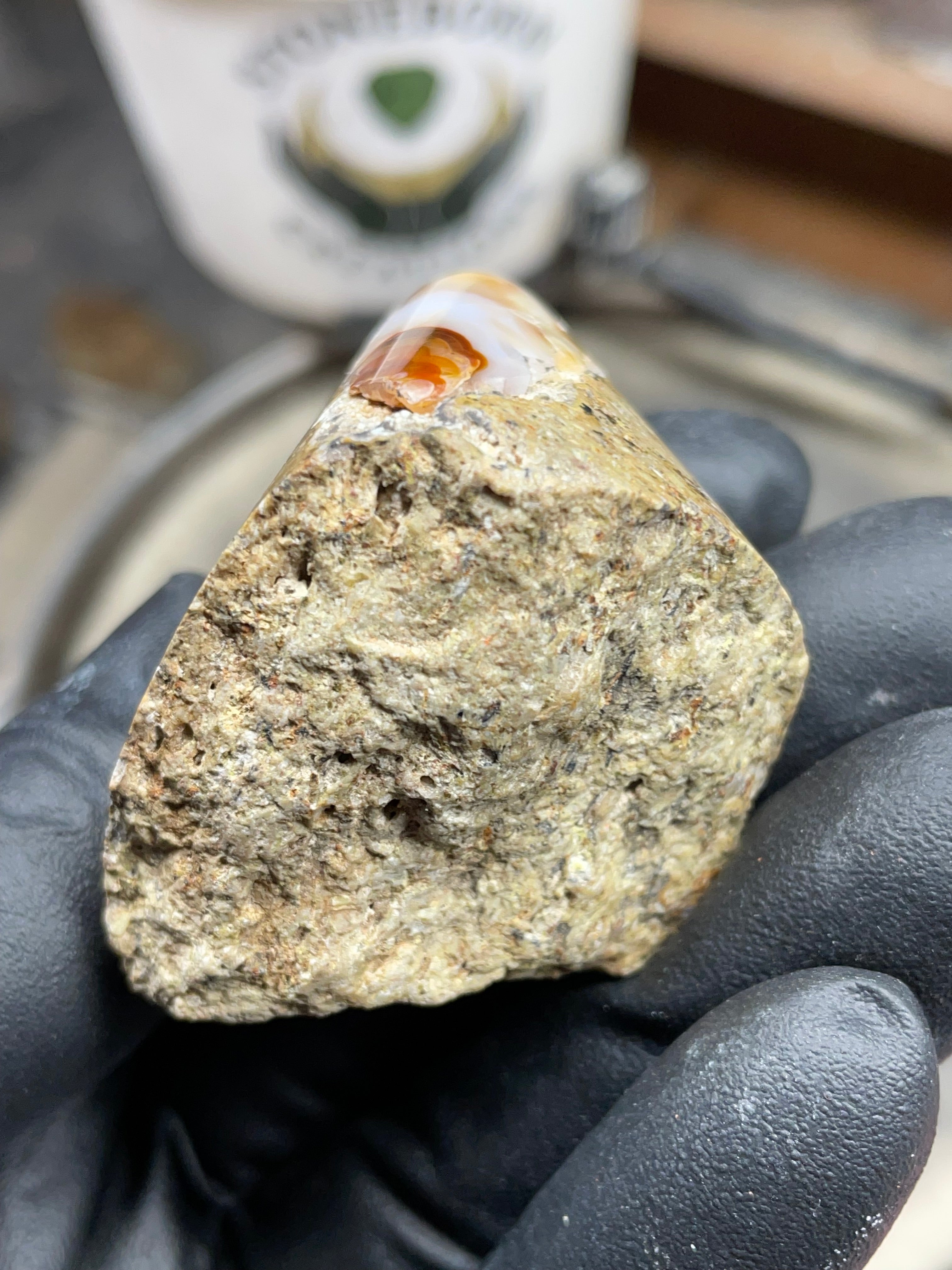 StoneBorn Creations Hand-Shaped Fire Agate with Natural Banding and Raw Matrix Base