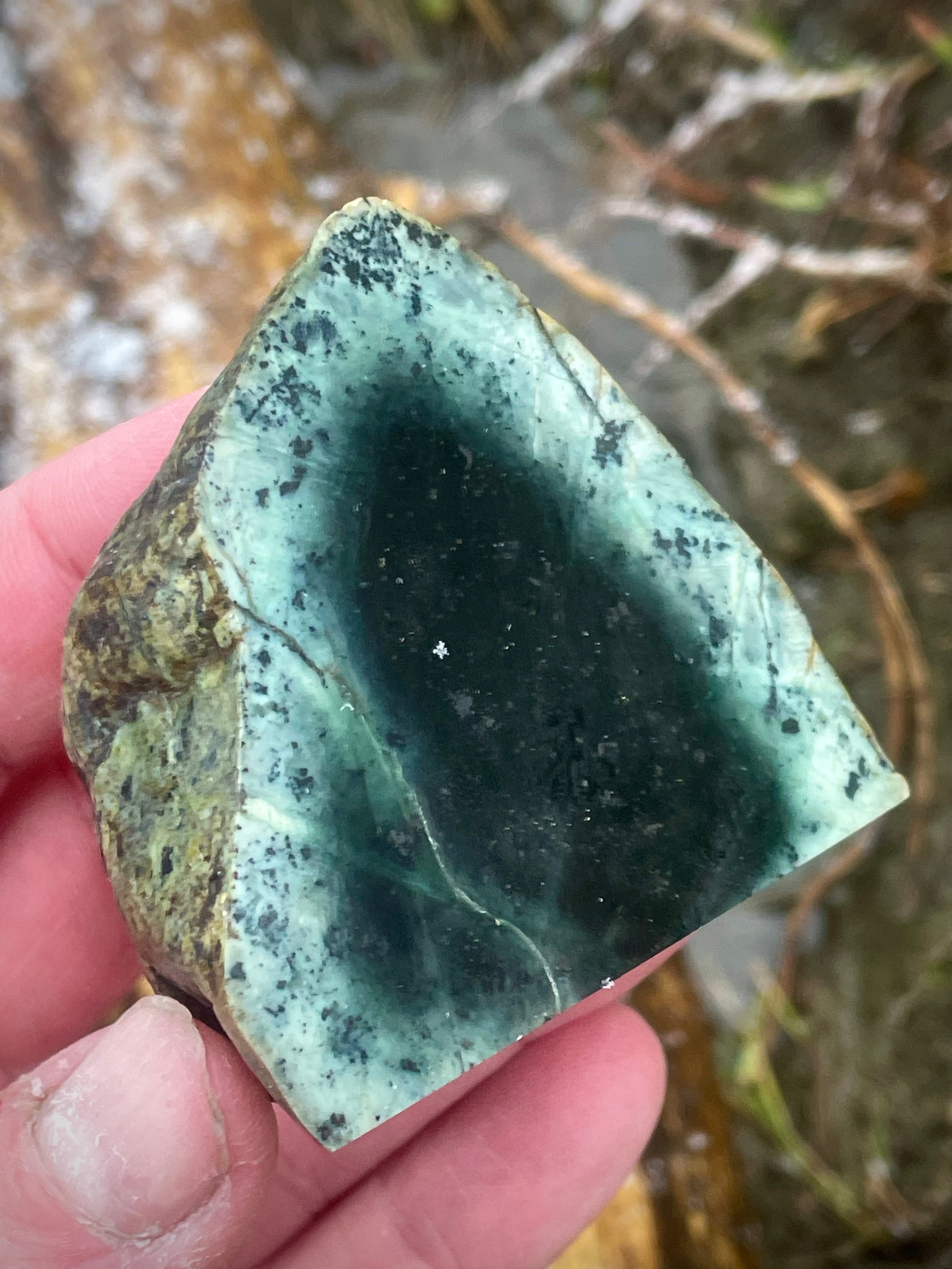 🌿 Polished Vermont Green Serpentine – Deep Forest Core Slice