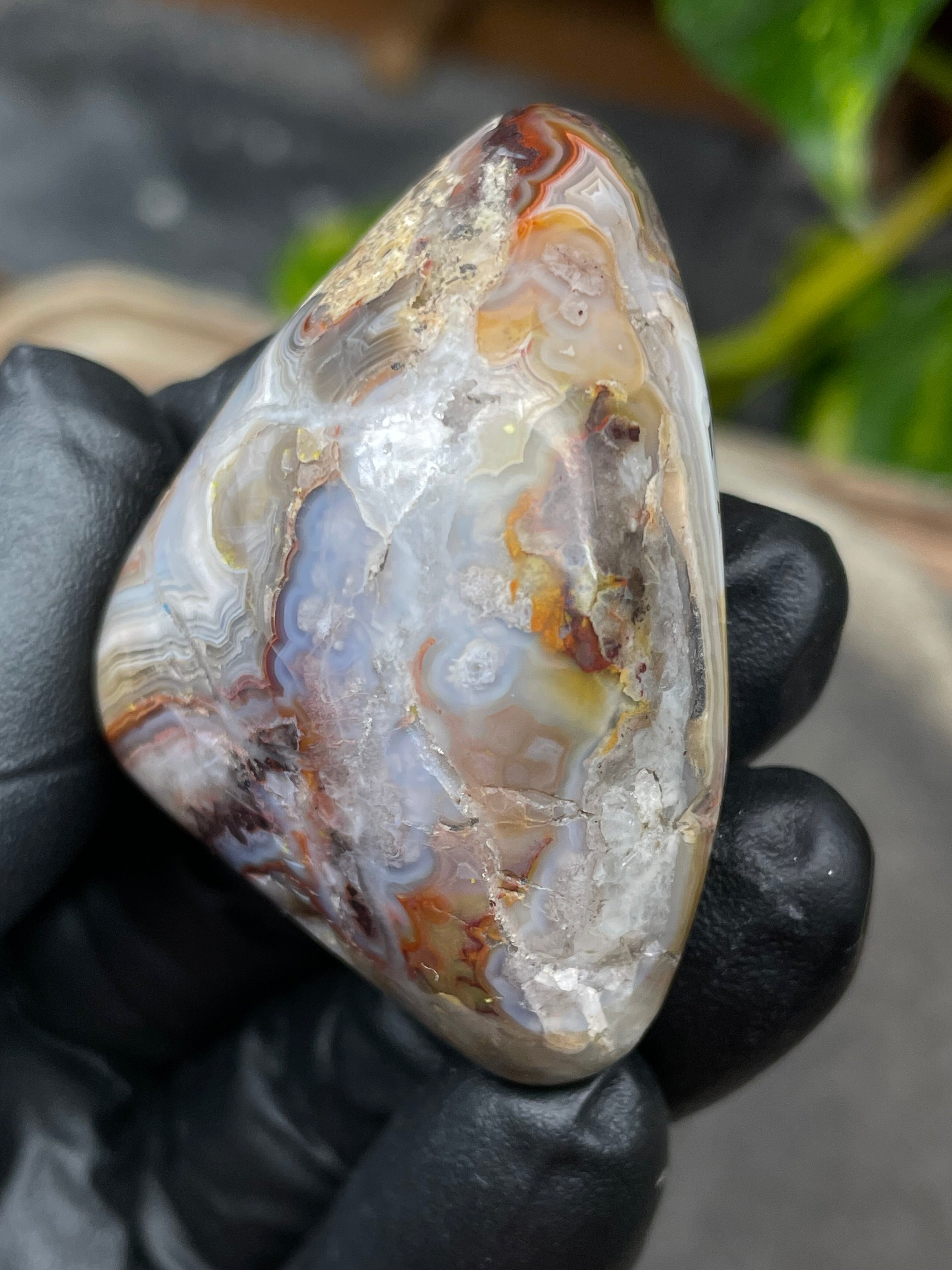 Hand-Polished Banded Agate with Natural Druzy Pocket, Layered Earth Tones & Full 360° Finish