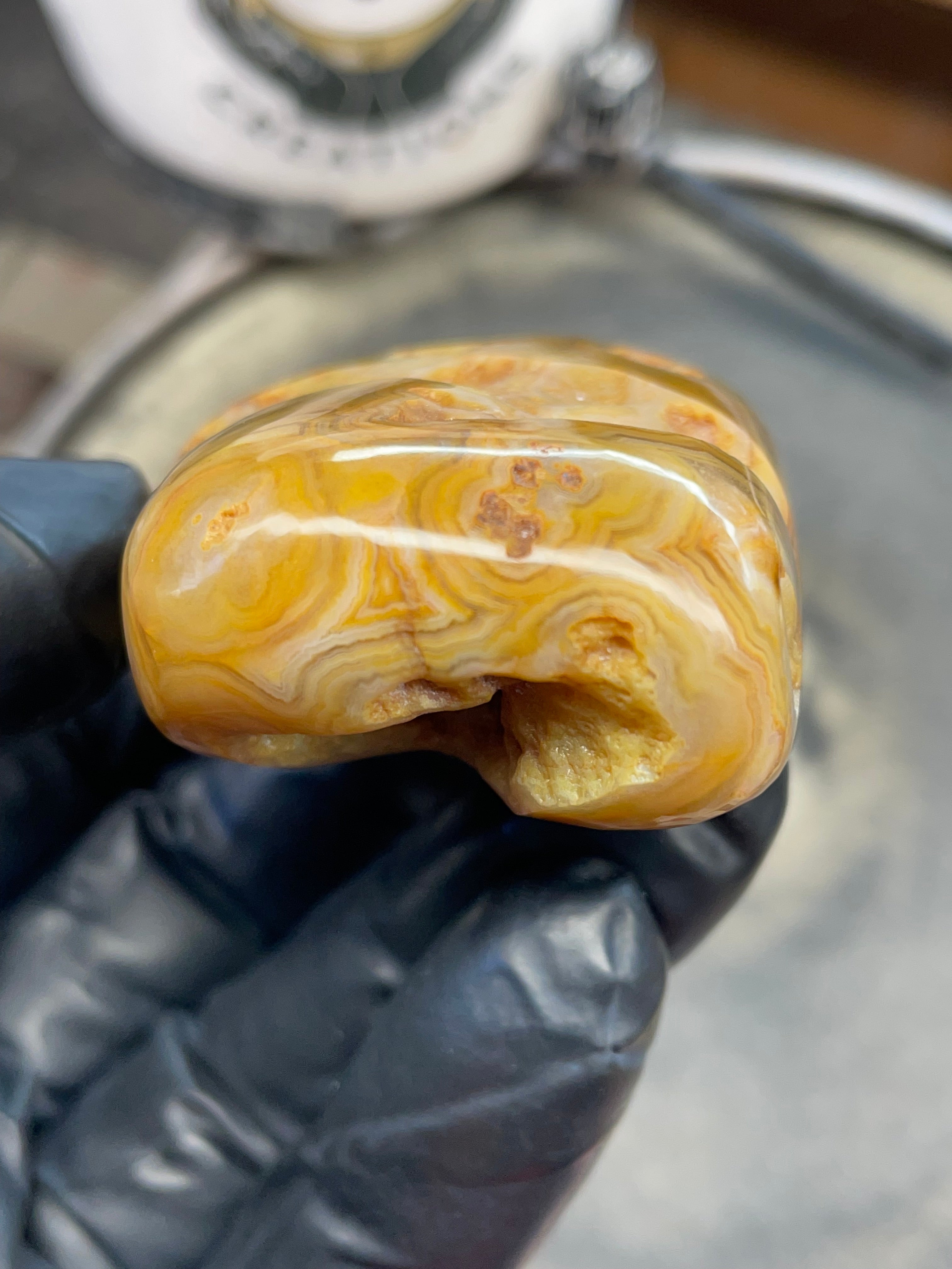 StoneBorn Creations – Crowley Ridge Agate w/ Golden Lace Banding & Natural Druzy Pockets (Hand-Polished)