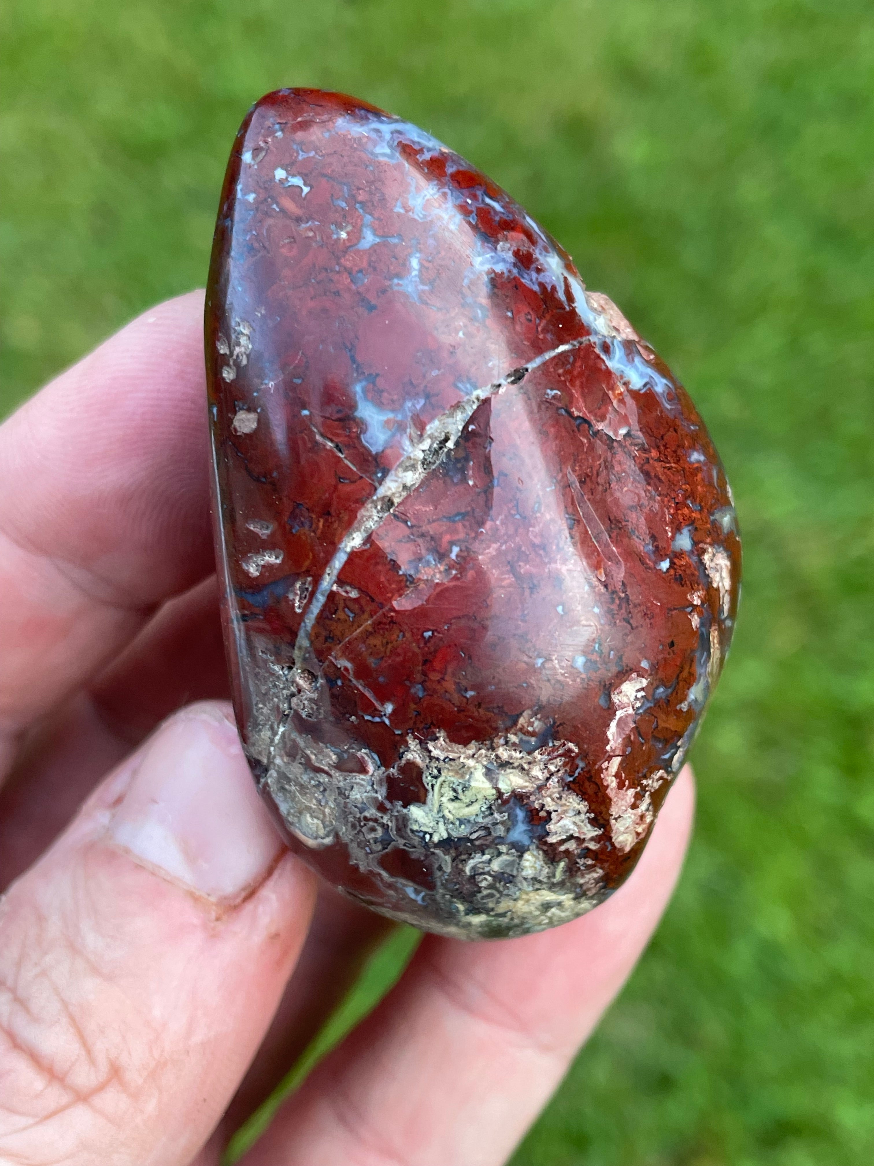 StoneBorn Creations Hand-Polished Brecciated Jasper Freeform with Crimson Red Chalcedony, Natural Quartz Veins & Earth-Toned Matrix