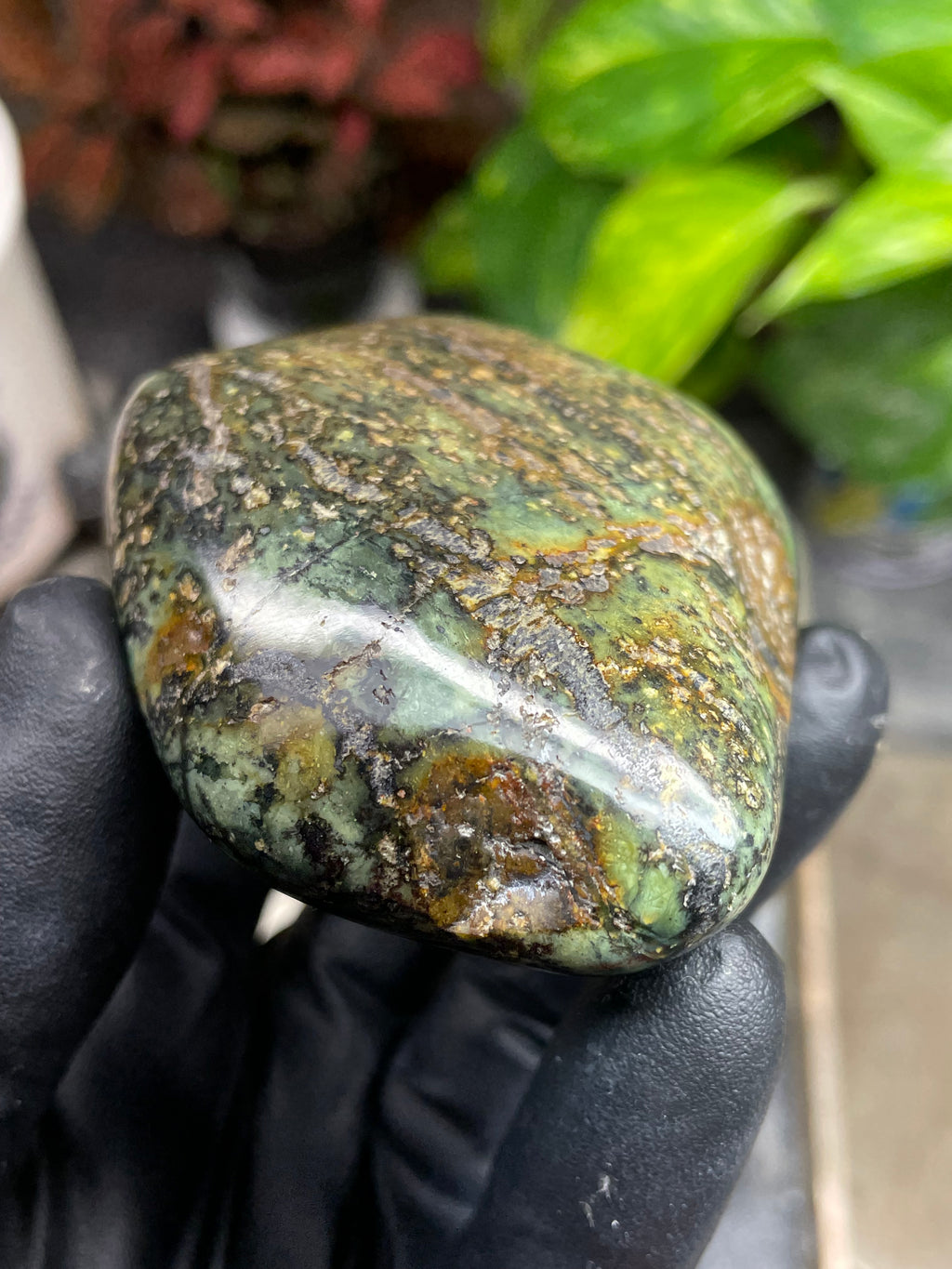 StoneBorn Creations Hand-Polished Vermont Serpentine with Dark Veining, Golden Earth Tones, and Freeform Finish