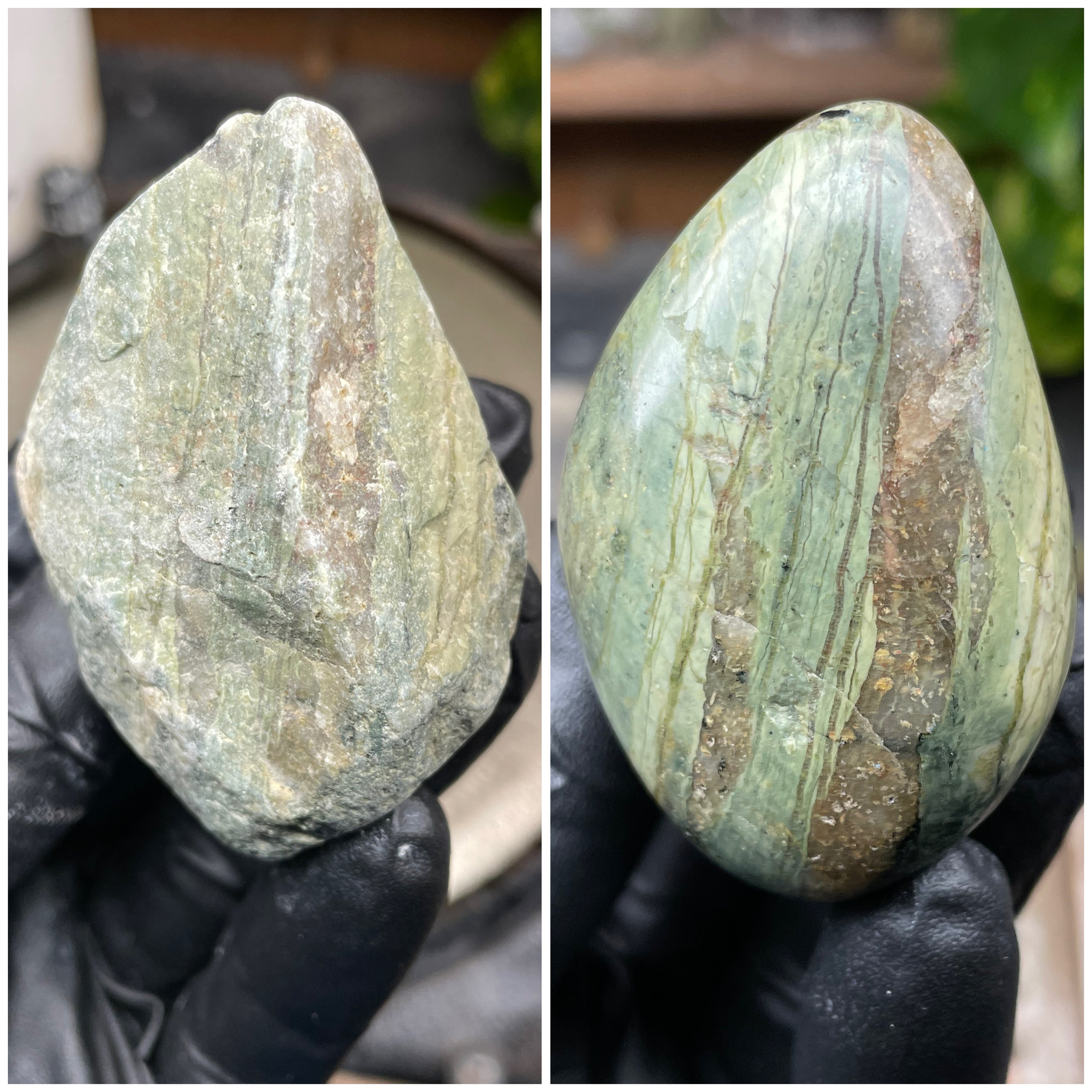 StoneBorn Creations Hand-Polished Vermont Greenstone with Flowing Jade Tones, Natural Earth Matrix Pocket, Freeform Shape