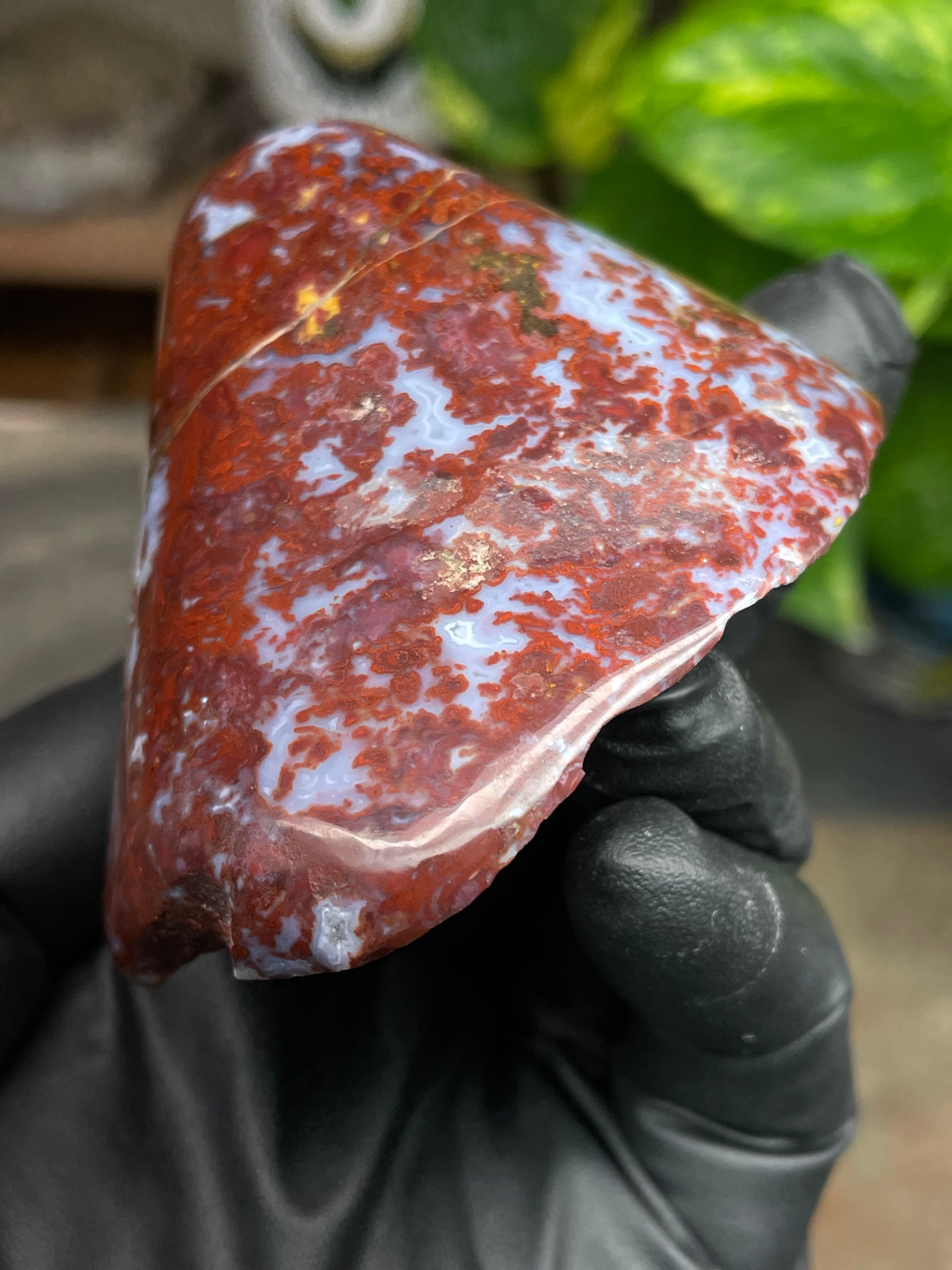 StoneBorn Creations Hand Polished Red Jasper with Blue Chalcedony Veining and Natural Earth Matrix Freeform Finish